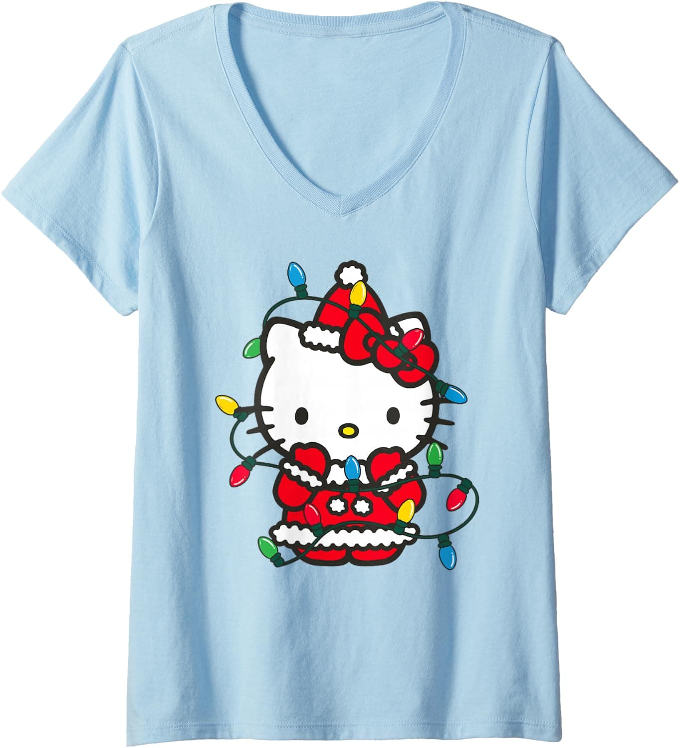 Women's Hello Kitty Christmas Hello Kitty Tangled in X-Mas Lights V-Neck T-Shirt - Trending POD product with BSR 1,949,029