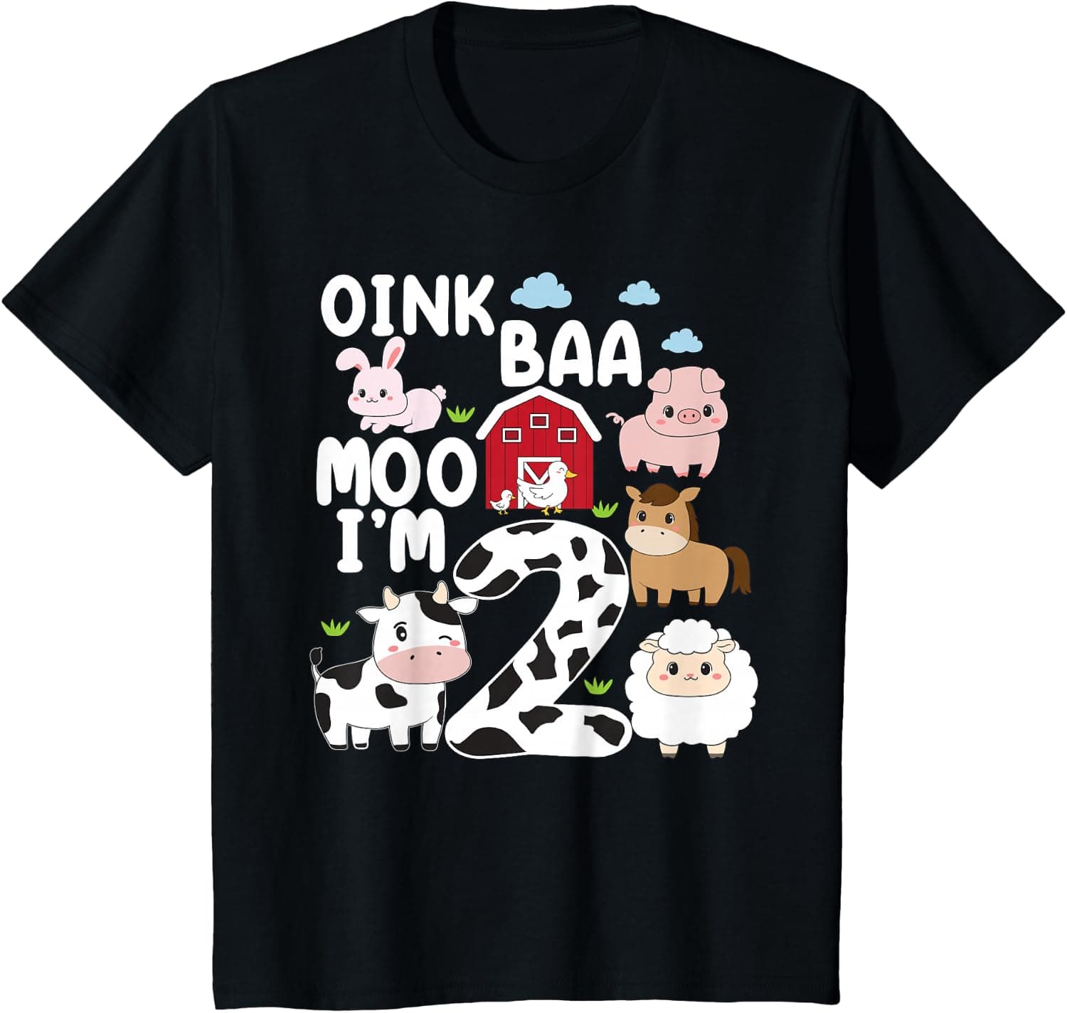 Kids Oink Baa Moo I'm 2 Farm Animals 2nd Birthday for Kids T-Shirt - Trending POD product with BSR 210,406