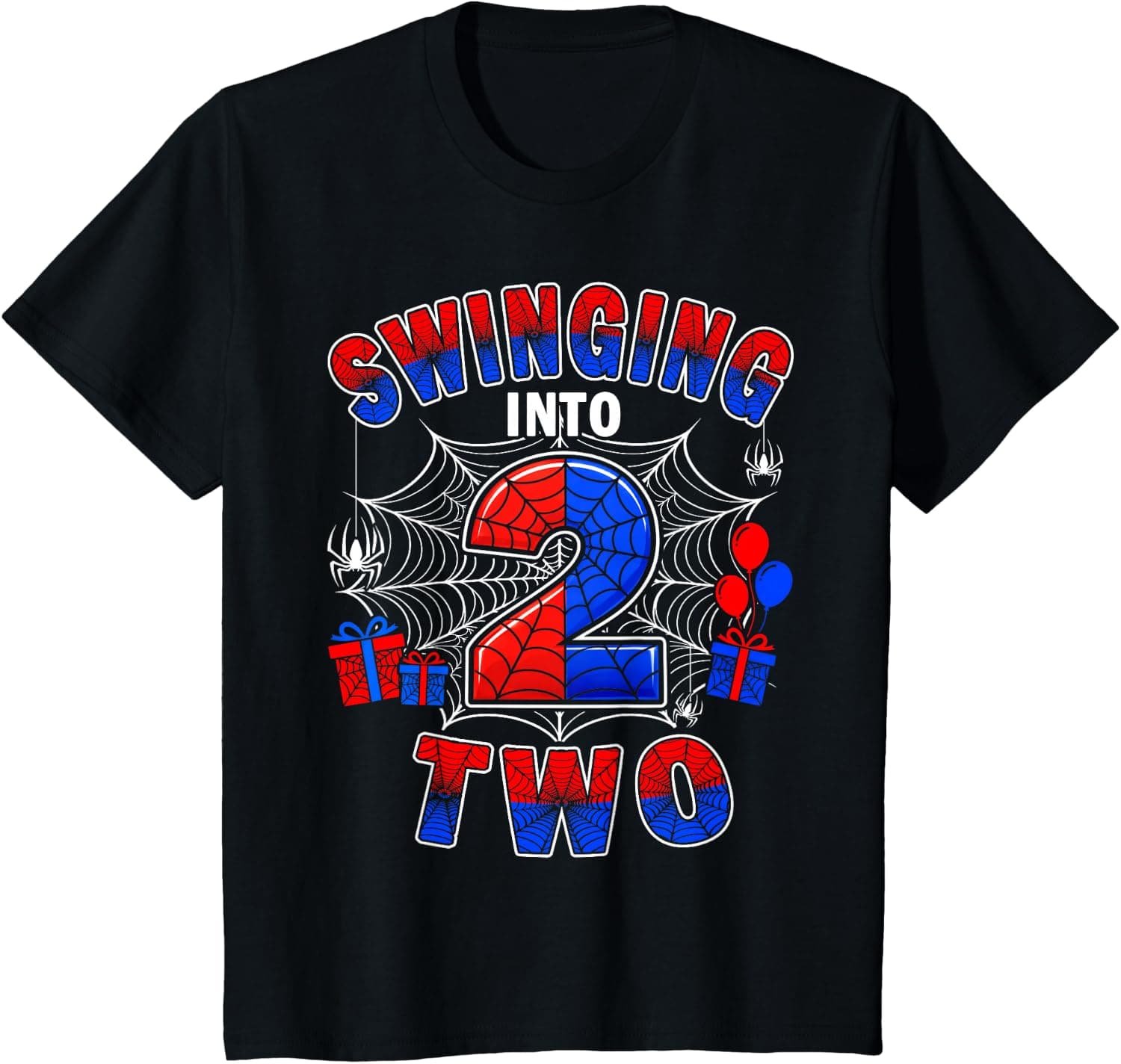 Kids Swinging Into Two 2nd Birthday Spiders 2 Year Old Boys T-Shirt - Trending POD product with BSR 1,519,807
