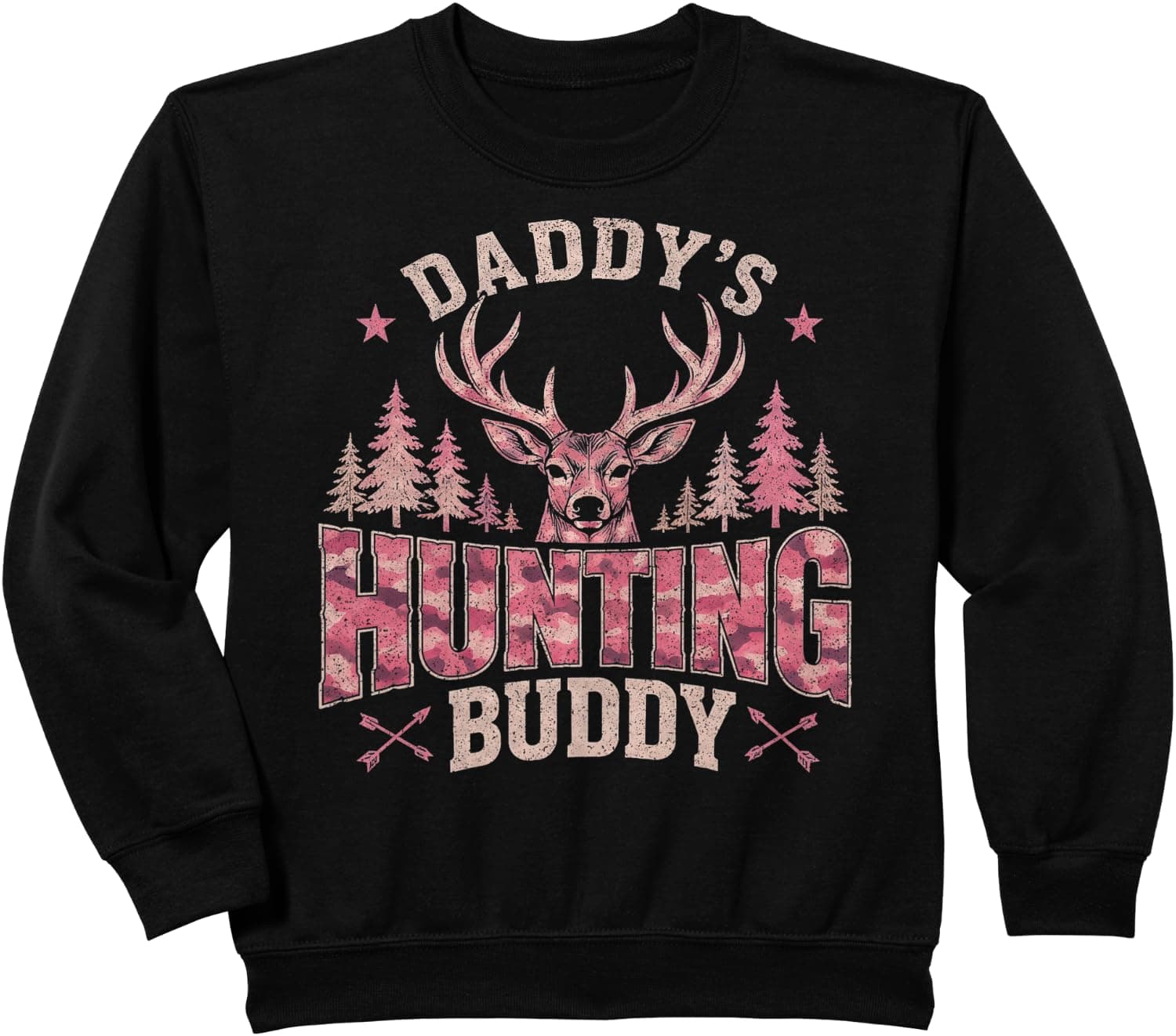 Kids Funny Pink Camo Daughter Future Hunter Daddy's Hunting Buddy Sweatshirt - Trending POD product with BSR 1,083,309