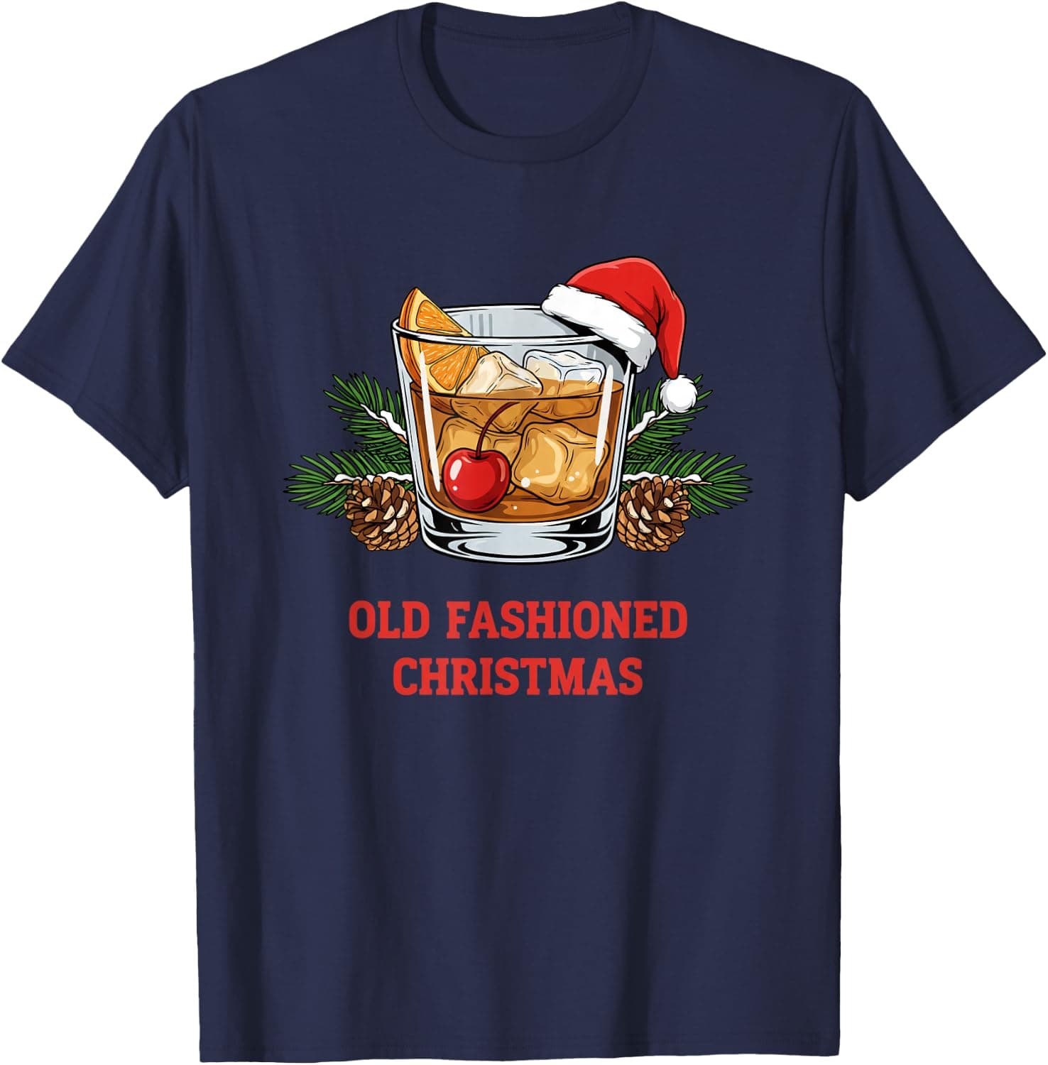 Old Fashioned Christmas Whiskey Cocktail Holiday Santa T-Shirt - Trending POD product with BSR 199,665