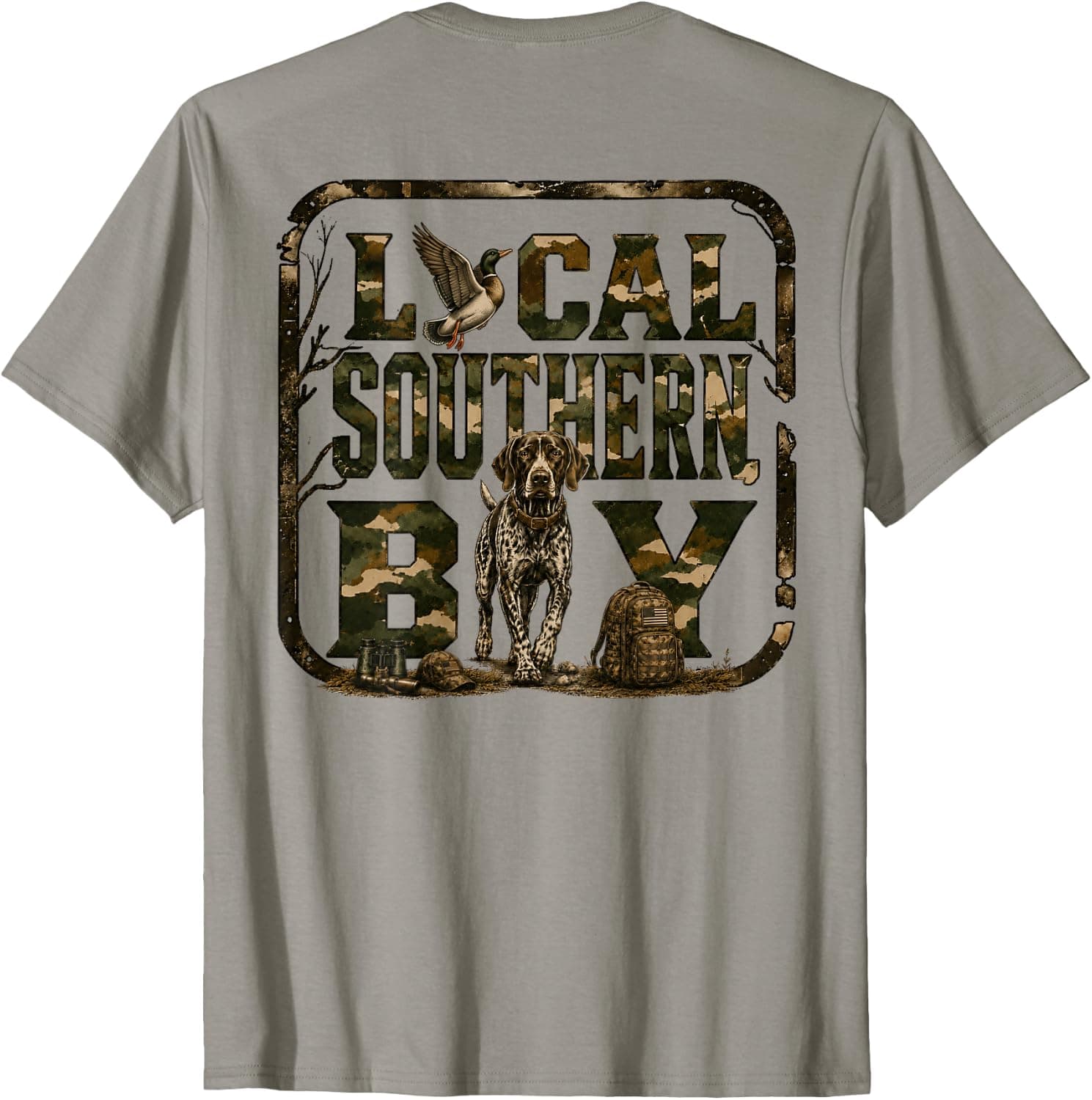 (On Back) Boy Local Camo Duck Hunting Camouflage USA Flag T-Shirt - Trending POD product with BSR 210,202