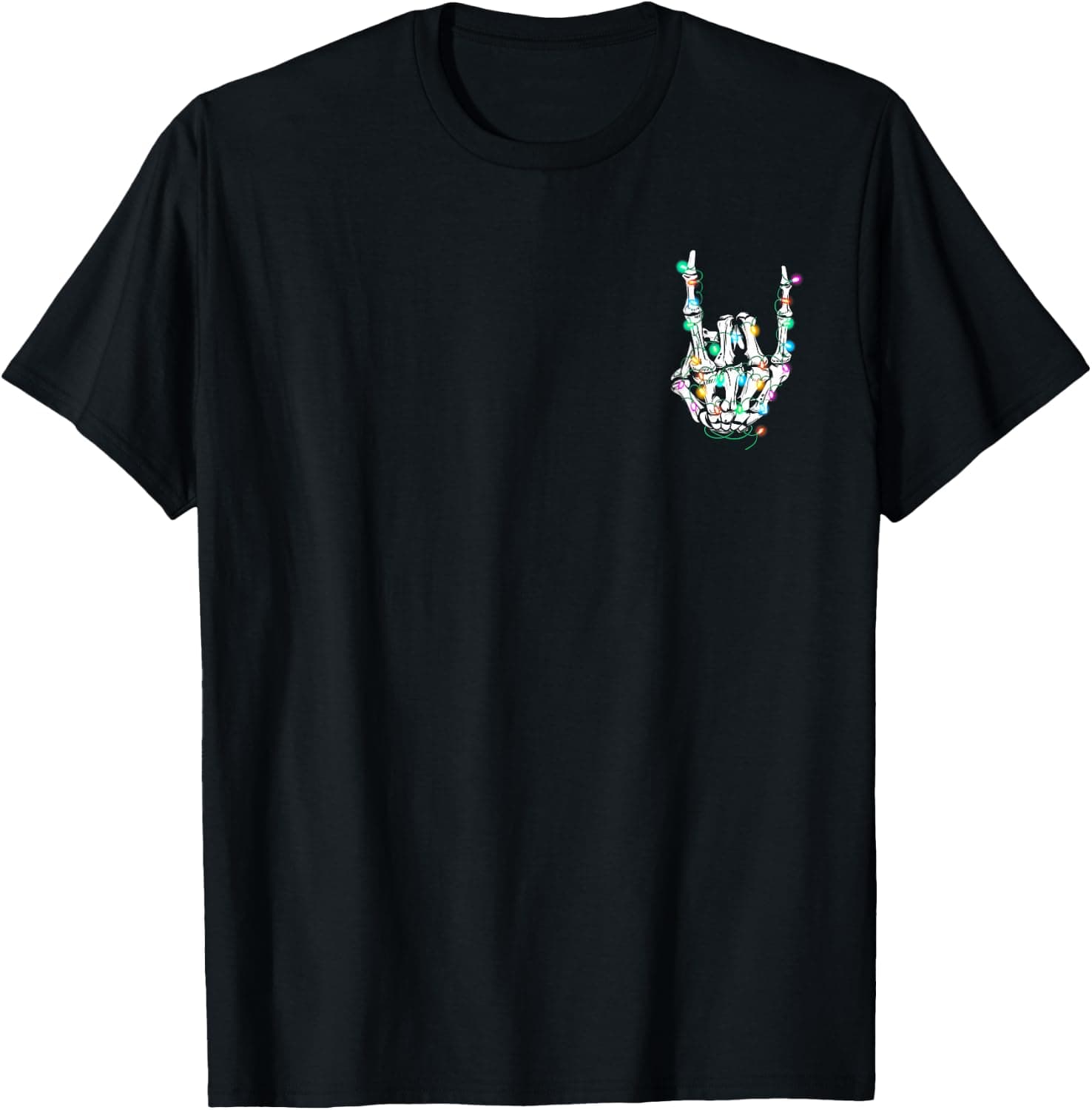 Rock On Skeleton Hand Christmas Lights Goth Xmas Heavy Metal T-Shirt - Trending Amazon merch on demand shirt with BSR 1,460,339