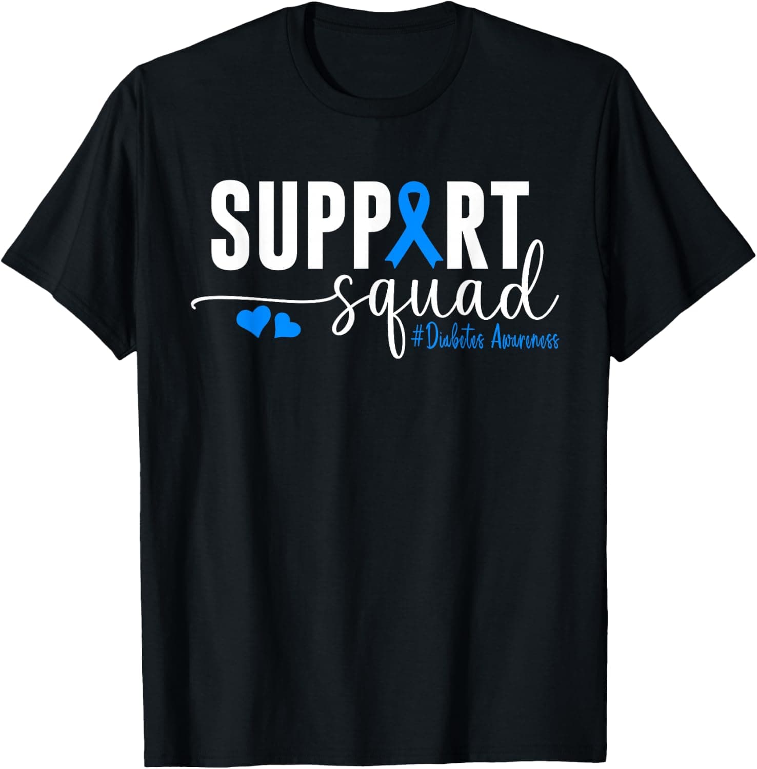 Diabetes Awareness T1D Support Squad Blue Ribbon Warrior T-Shirt - Trending Amazon merch on demand shirt with BSR 1,306,080