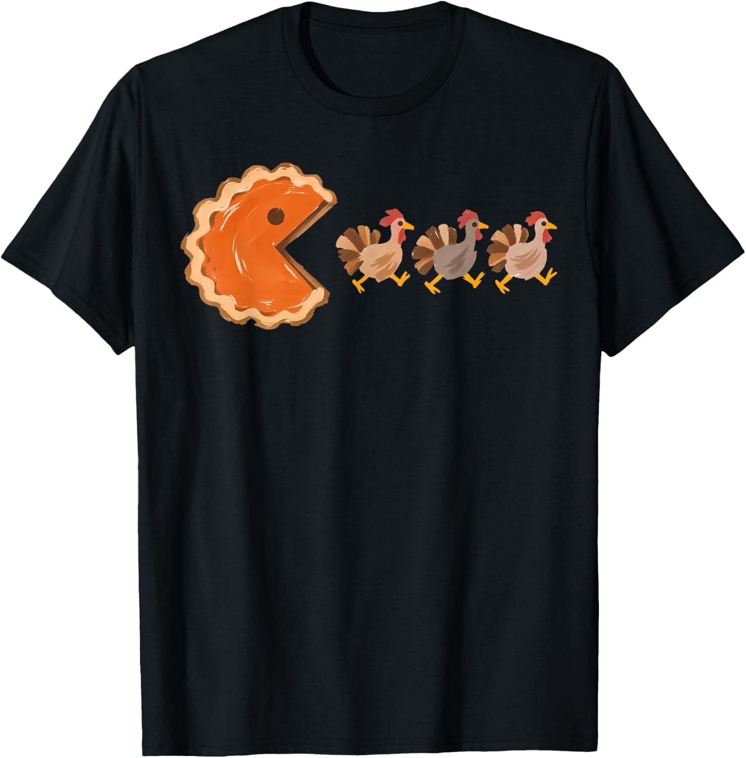 Retro Arcade Game Pumpkin Pie Chasing Turkey Thanksgiving T-Shirt - Trending Amazon merch on demand shirt with BSR 857,198