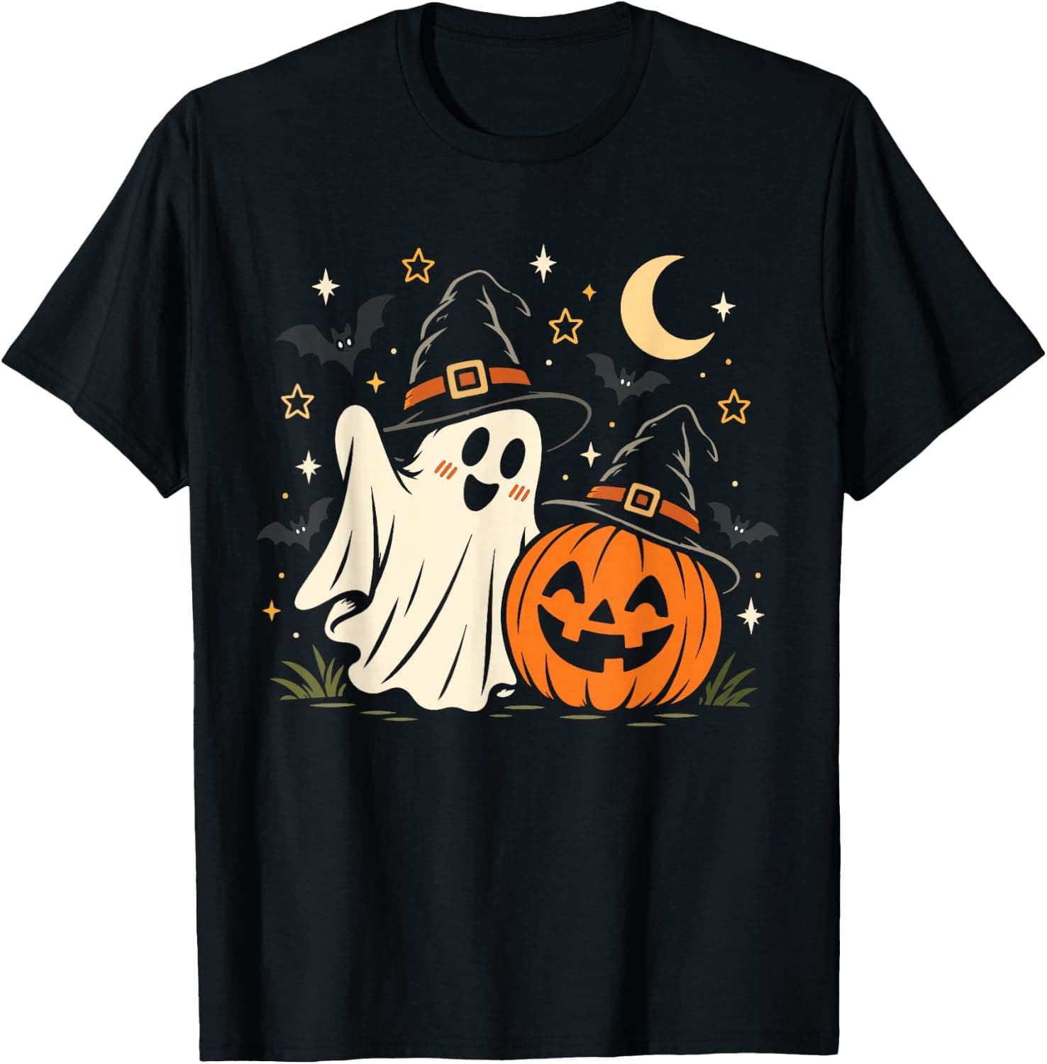 Cute Halloween Ghost Pumpkin Witch Hat Bats T-Shirt - Trending Amazon merch on demand shirt with BSR 1,936,866