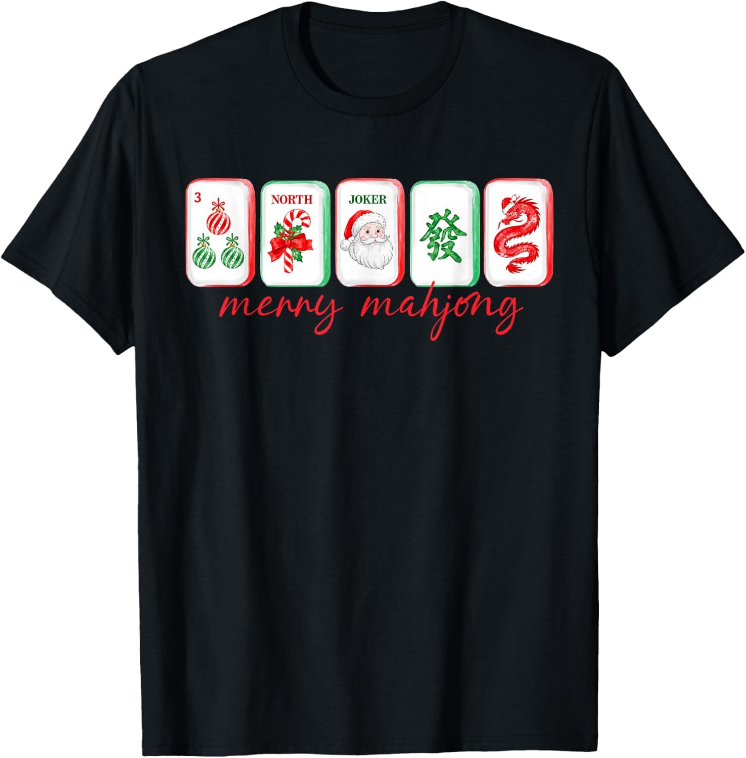 Merry Christmas Mahjong Holiday Xmas Chinese Mah Jong Tile T-Shirt - Trending Amazon merch on demand shirt with BSR 1,685,371