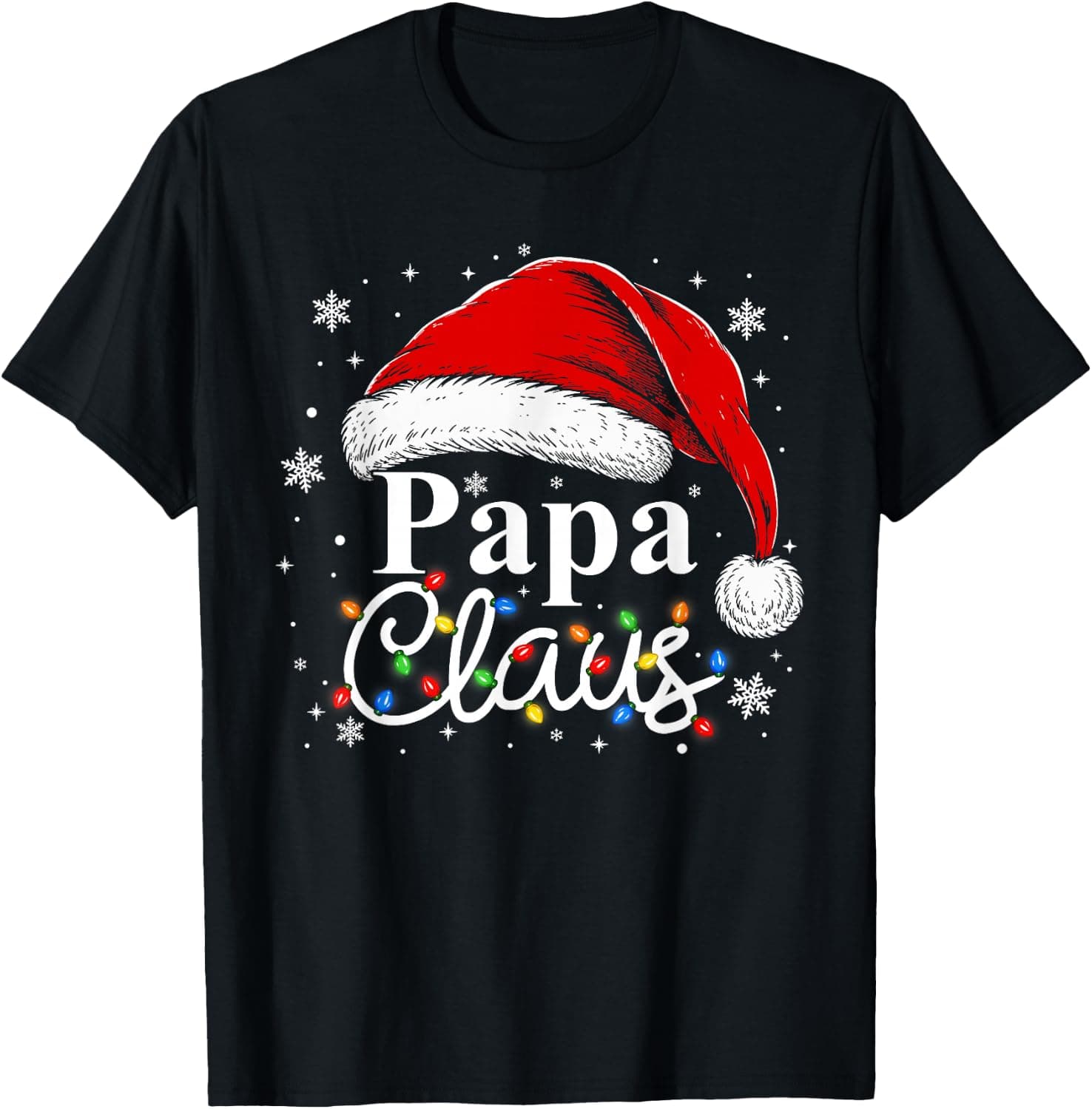 Papa Claus Xmas Christmas Lights Pajama Family Matching T-Shirt - Trending Amazon merch on demand shirt with BSR 1,653,102