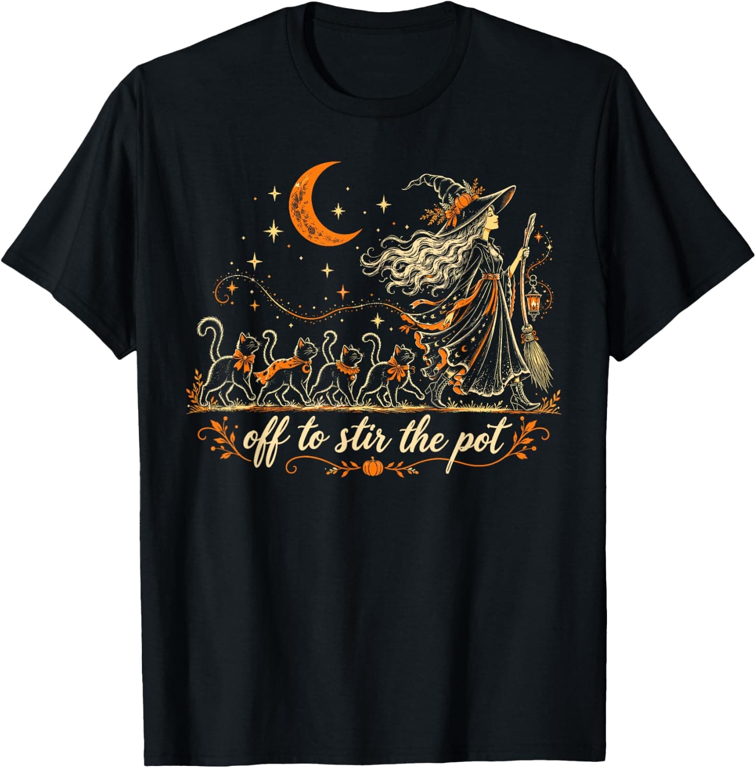 Off to Stir The Pot Witch Black Cat Halloween Spooky T-Shirt - Trending Amazon merch on demand shirt with BSR 1,075,916