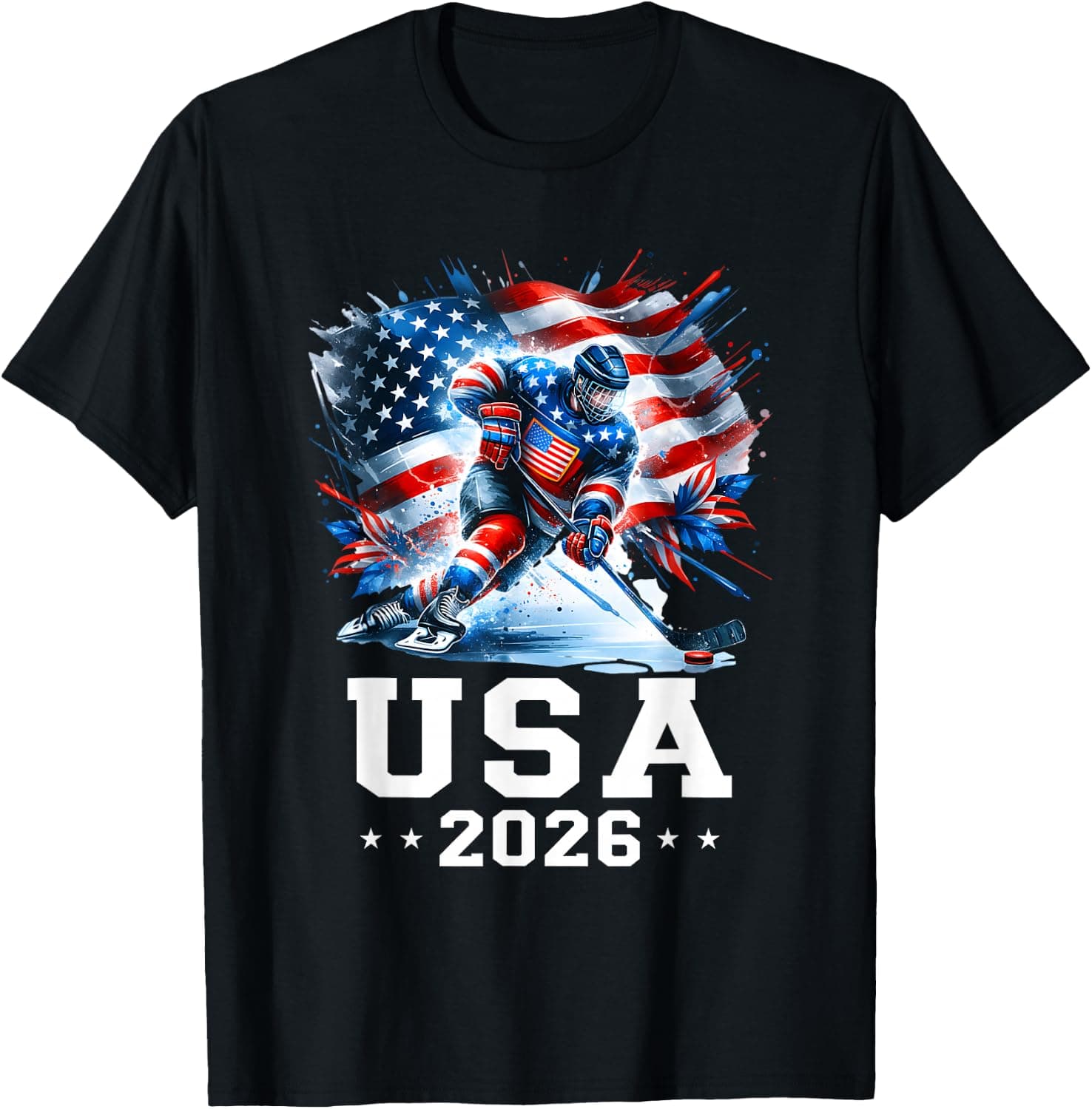 Patriotic American Flag Ice Hockey Gift Hockey Player Fan T-Shirt - Trending POD product with BSR 130,340