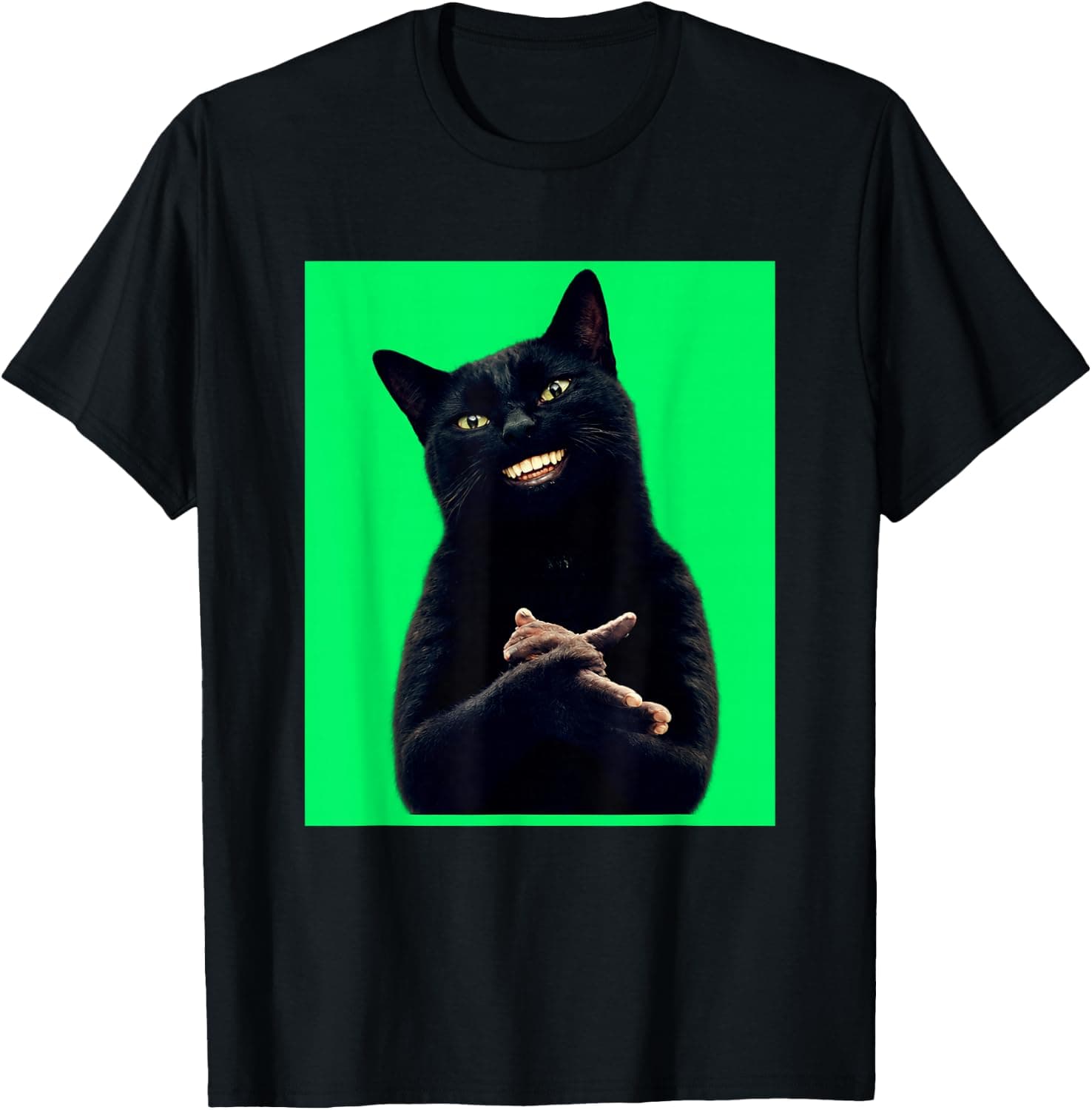 Clapping Cat Meme Green Screen Black Cat Clapping Smiling T-Shirt - Trending Amazon merch on demand shirt with BSR 1,024,710