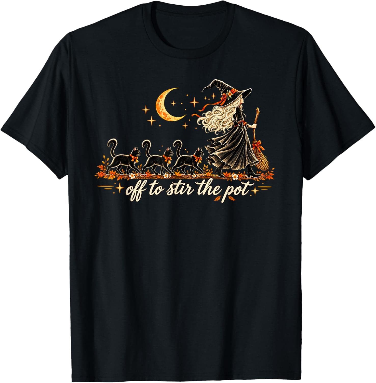 Off to Stir The Pot Witch Black Cat Halloween Spooky T-Shirt - Trending Amazon merch on demand shirt with BSR 2,893,614