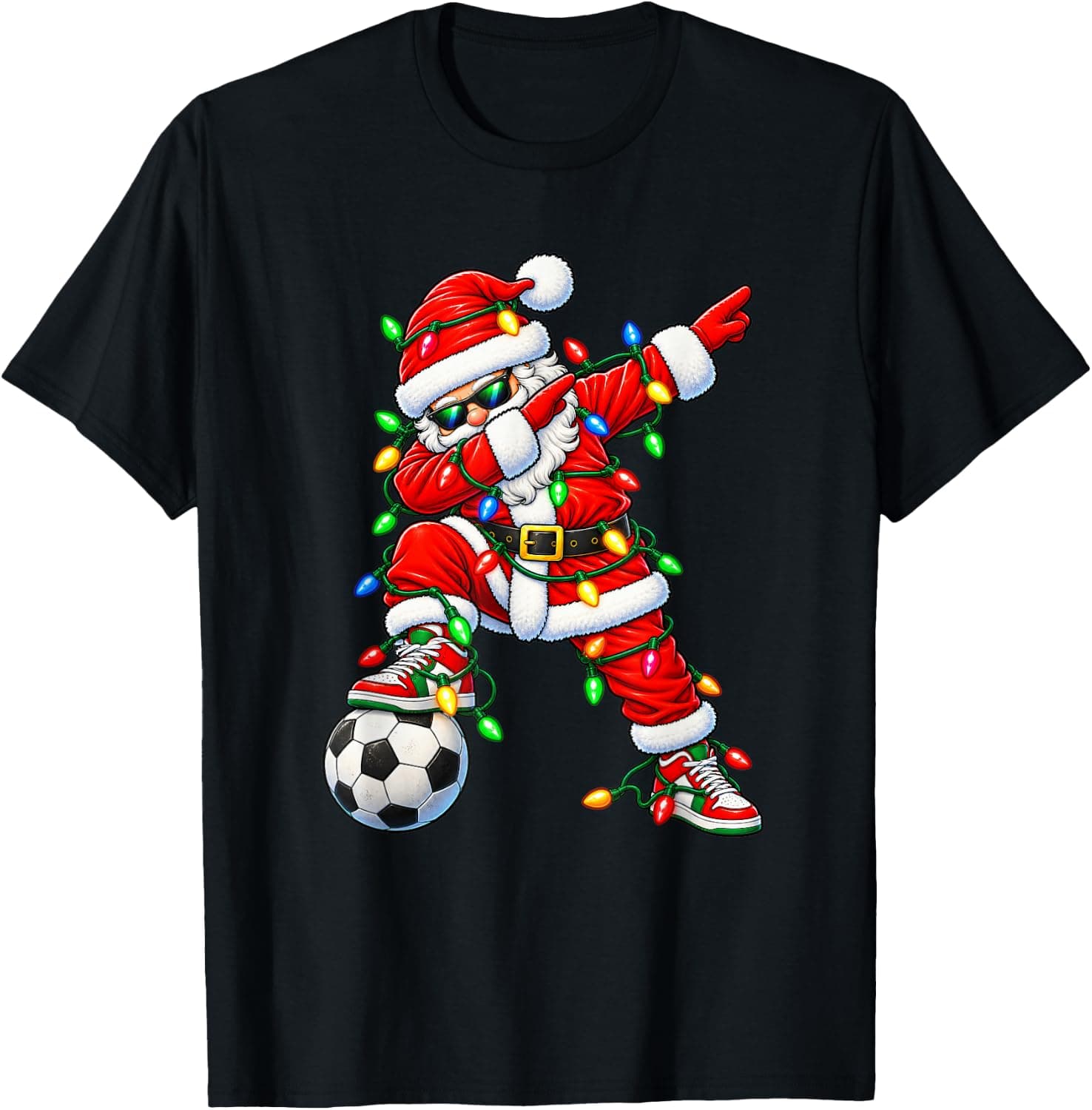 Dabbing Santa Xmas Lights Soccer Christmas Men Women Kids T-Shirt - Trending Amazon merch on demand shirt with BSR 3,877,817