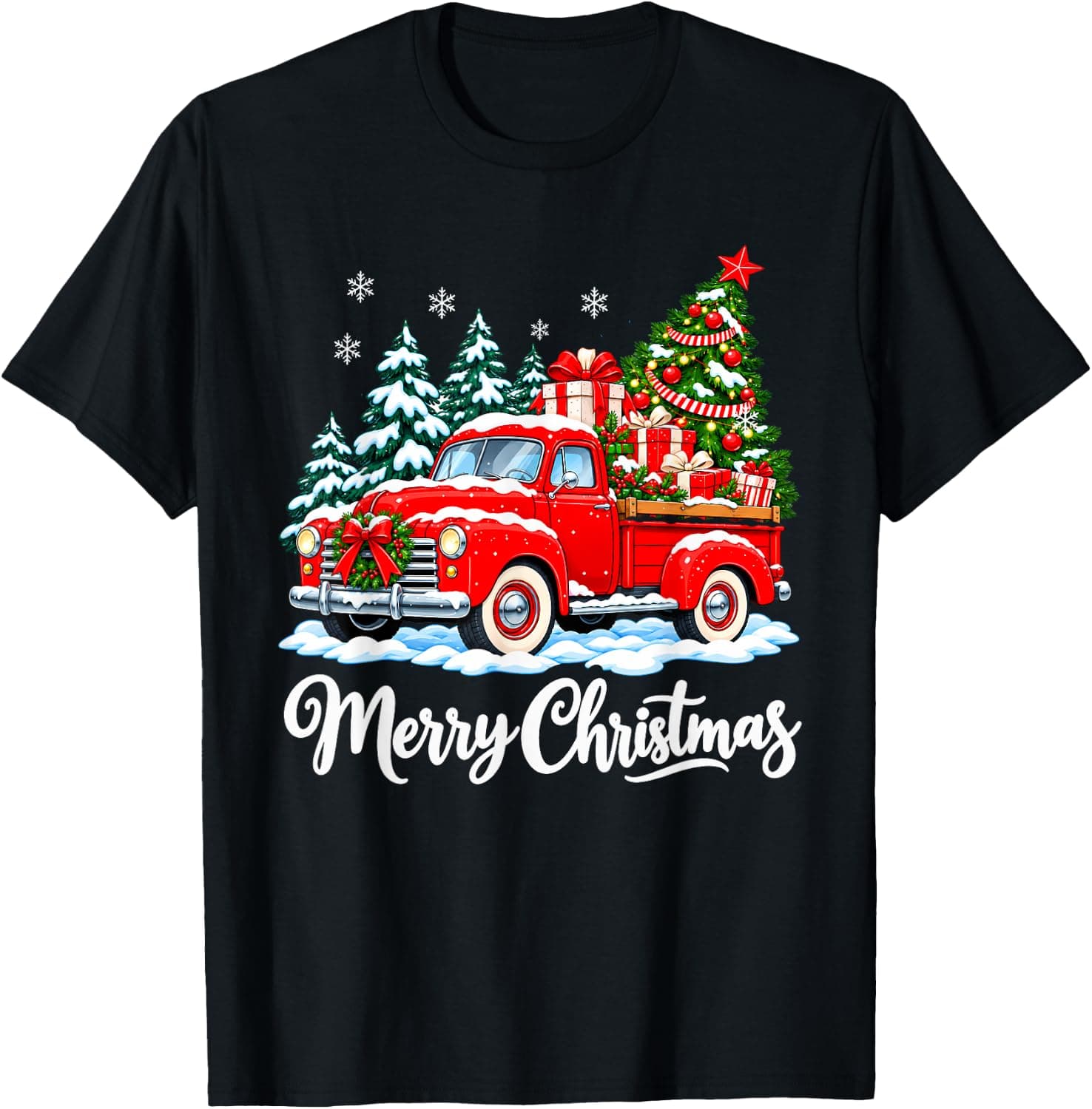 Vintage Merry Christmas Tee Shirts Red Truck Mens Christmas T-Shirt - Trending Amazon merch on demand shirt with BSR 794,569