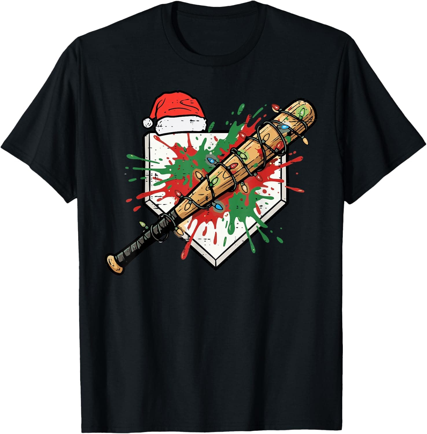 Christmas Baseball Bat Home Plate Xmas Men Boys Kids Teens T-Shirt - Trending Amazon merch on demand shirt with BSR 776,941