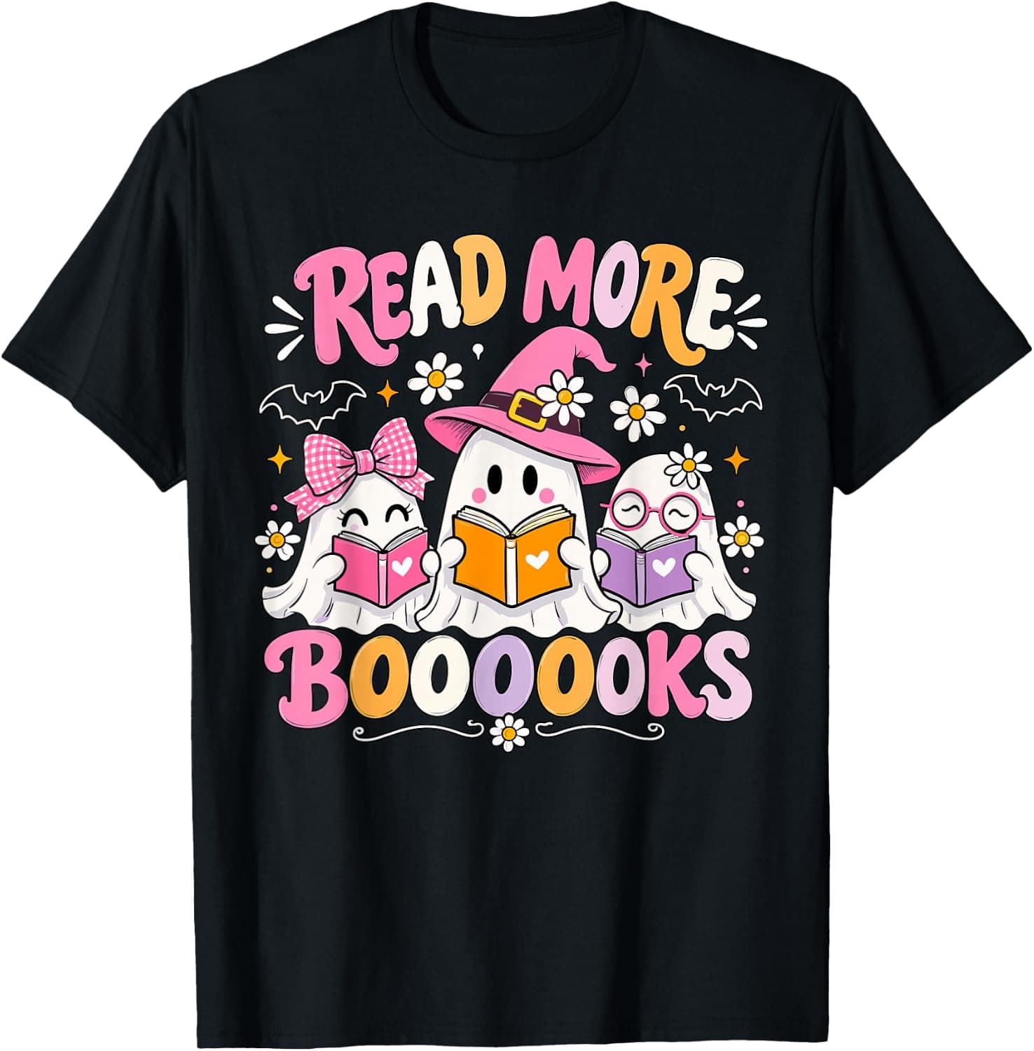 Read More Booooks Cute Ghosts Reading Witch Hat Pastel T-Shirt - Trending POD product with BSR 529,352