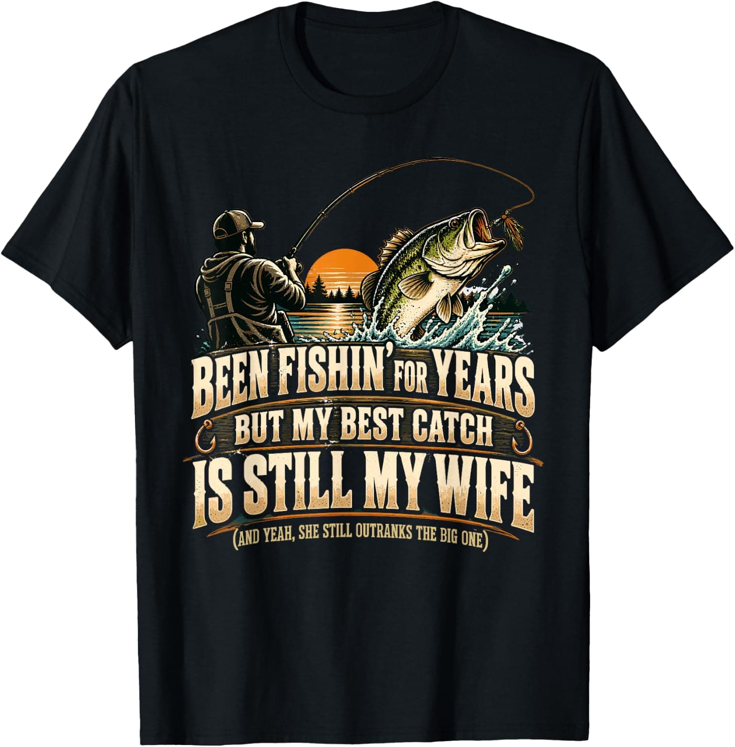 Fisherman Outfit Father Dad Husband Fisher Costume Fishing T-Shirt - Trending Amazon merch on demand shirt with BSR 972,236