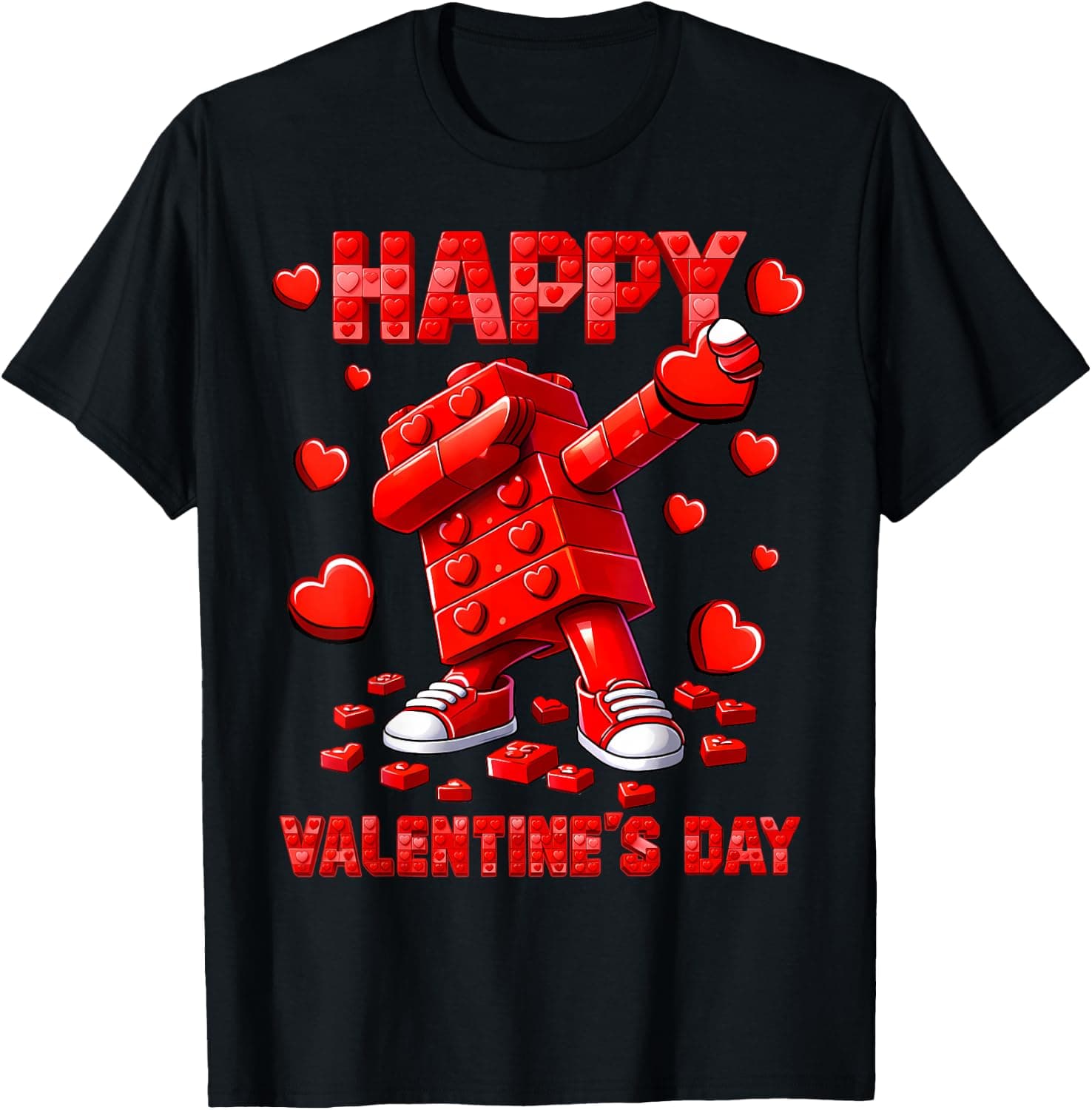 Dabbing Building Blocks Brick Valentines Day Heart Kids Boys T-Shirt - Trending POD product with BSR 291,835