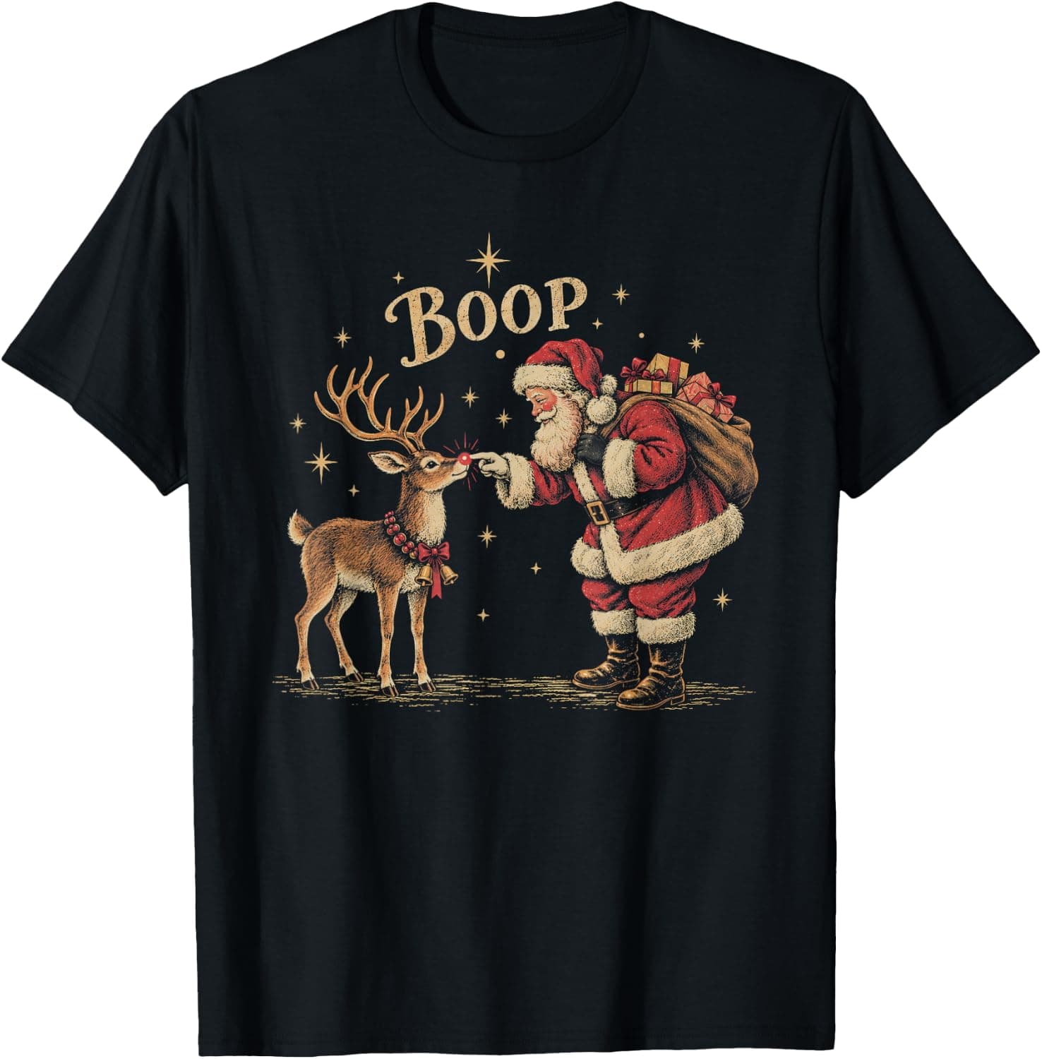 Retro Vintage Funny Santa Boop Reindeer Nose Merry Christmas T-Shirt - Trending Amazon merch on demand shirt with BSR 948,125