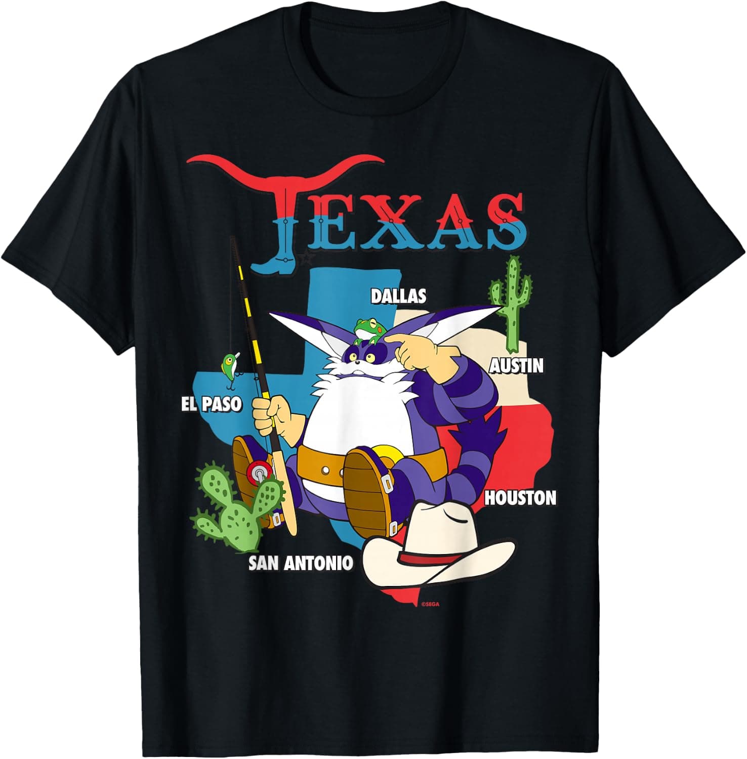 Sonic the Hedgehog Big the Cat Howdy, Texas! Travel Souvenir T-Shirt - Trending POD product with BSR 371,152