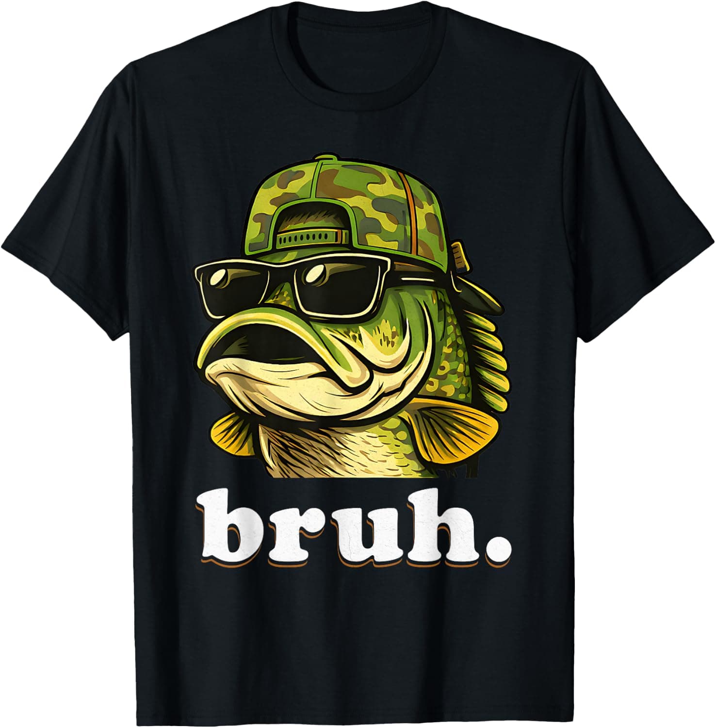 Bruh Fishing Camo Bass Fish Funny Boys Kids Camouflage T-Shirt - Trending POD product with BSR 106,320