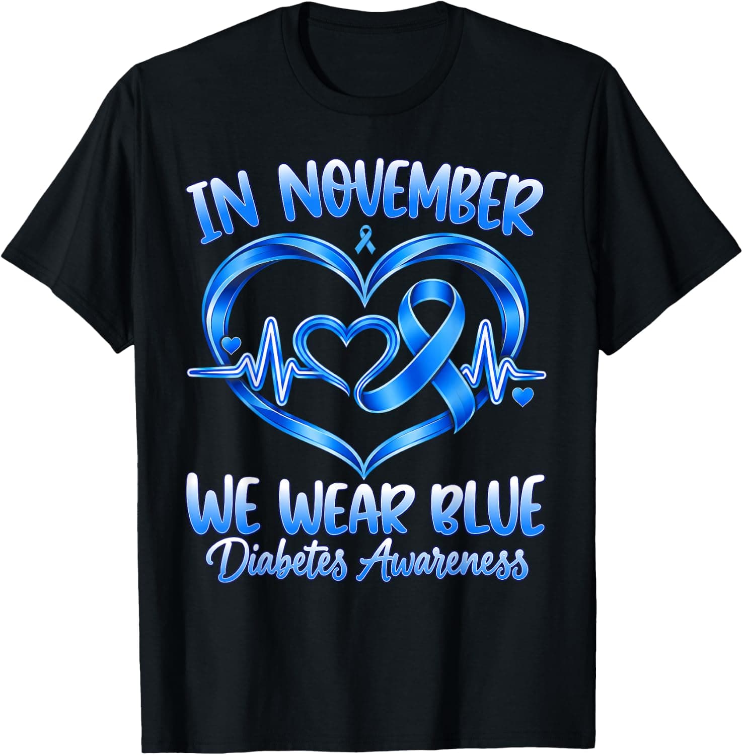 in November We Wear Blue Diabetes Awareness Support Squad T-Shirt - Trending Amazon merch on demand shirt with BSR 675,443