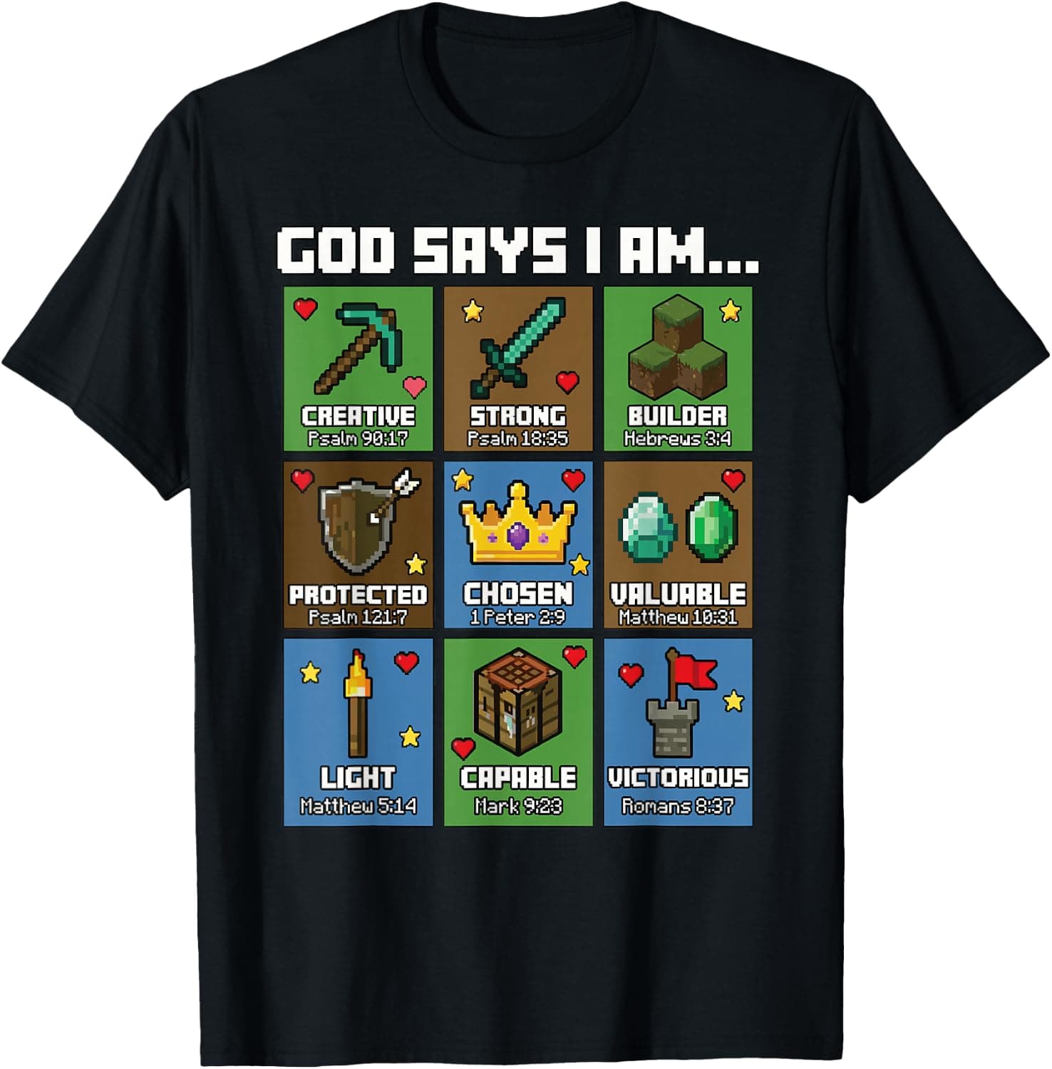 God Says I Am Bible Verses Pixel Art Christian Gamer Boys T-Shirt - Trending POD product with BSR 130,669