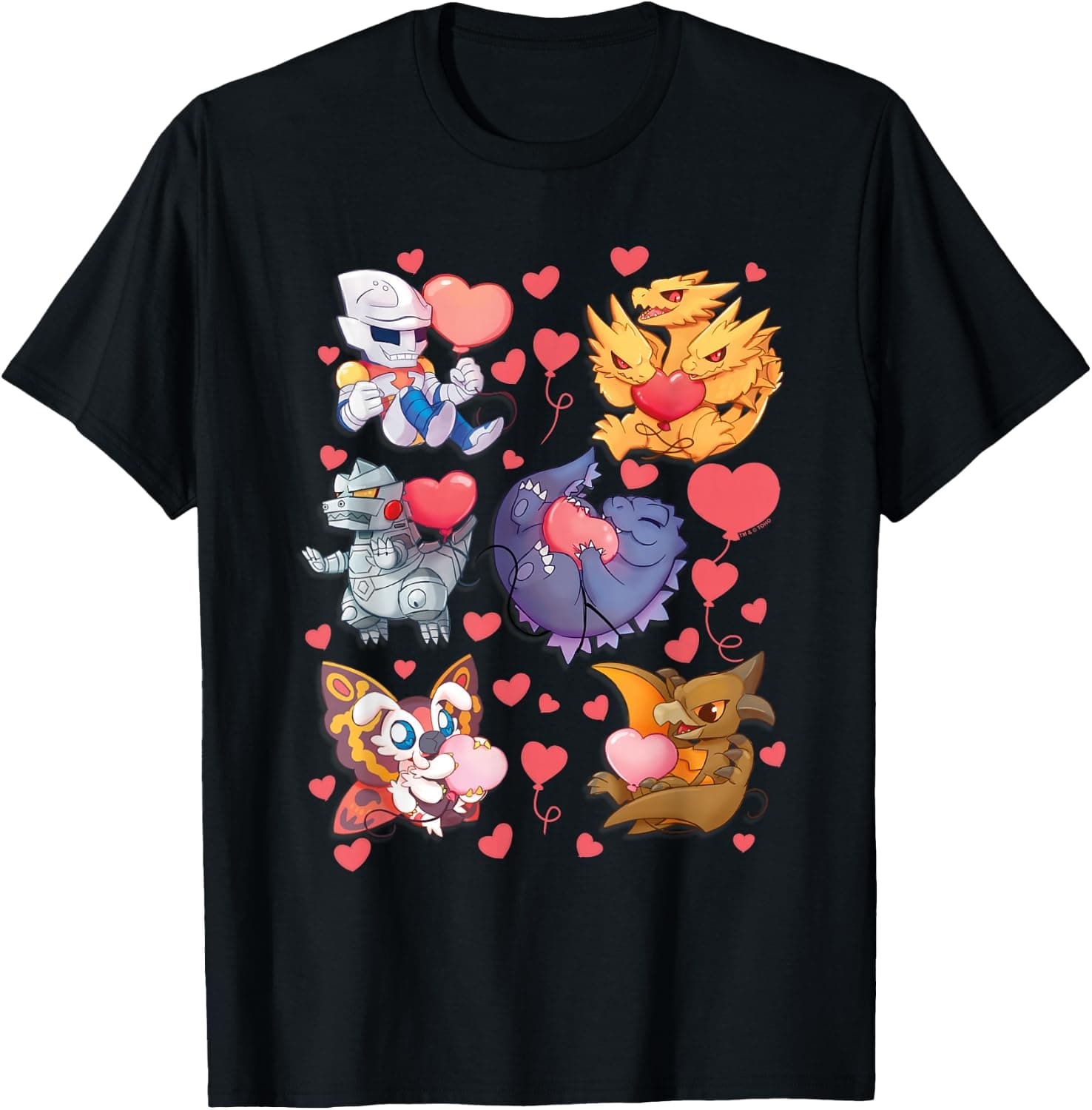 Godzilla Heart Character Collage Valentine's Day Love Kaiju T-Shirt - Trending POD product with BSR 276,780