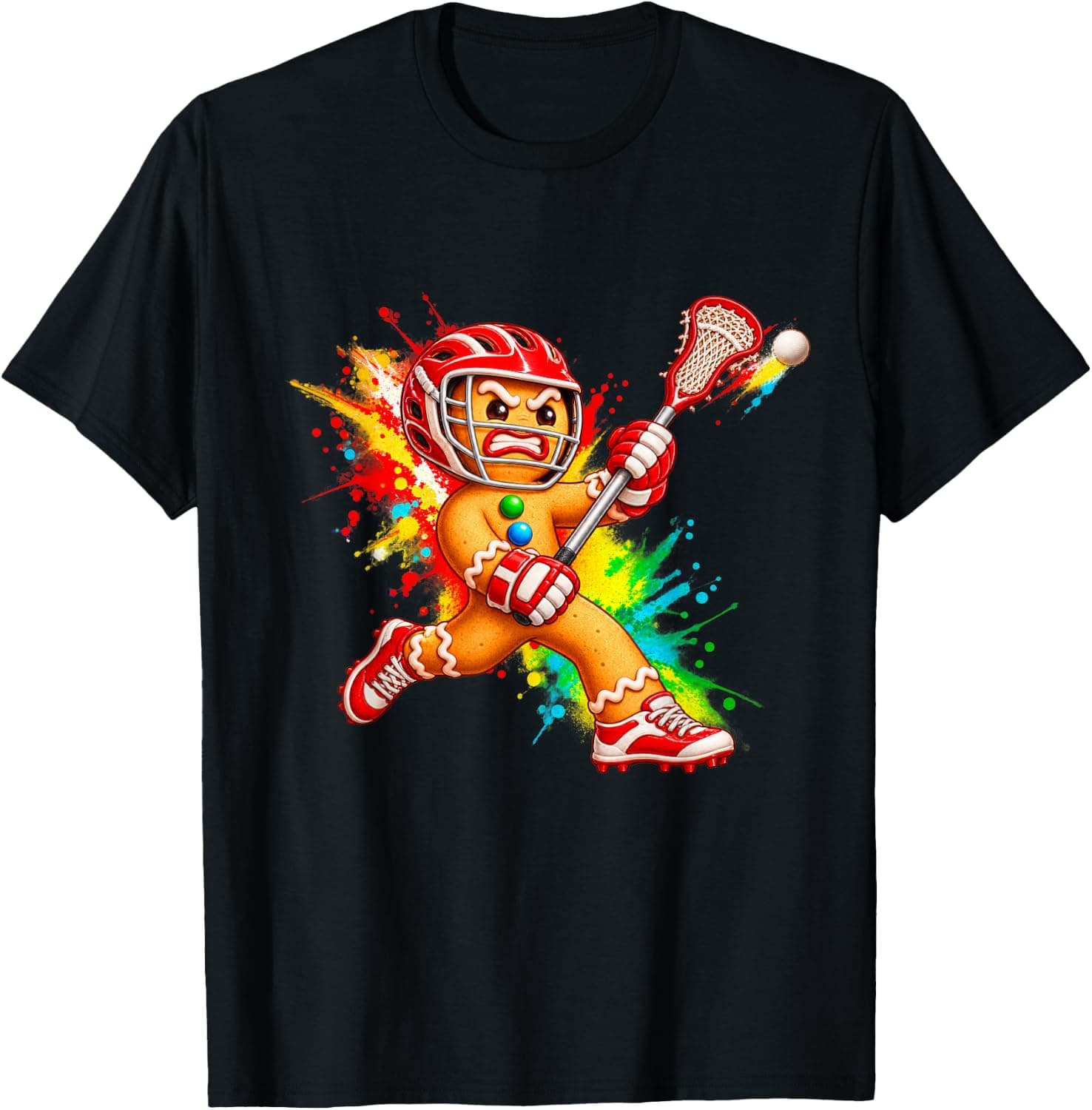 Gingerbread Lacrosse Player Sport Christmas Colorful T-Shirt - Trending Amazon merch on demand shirt with BSR 2,179,184