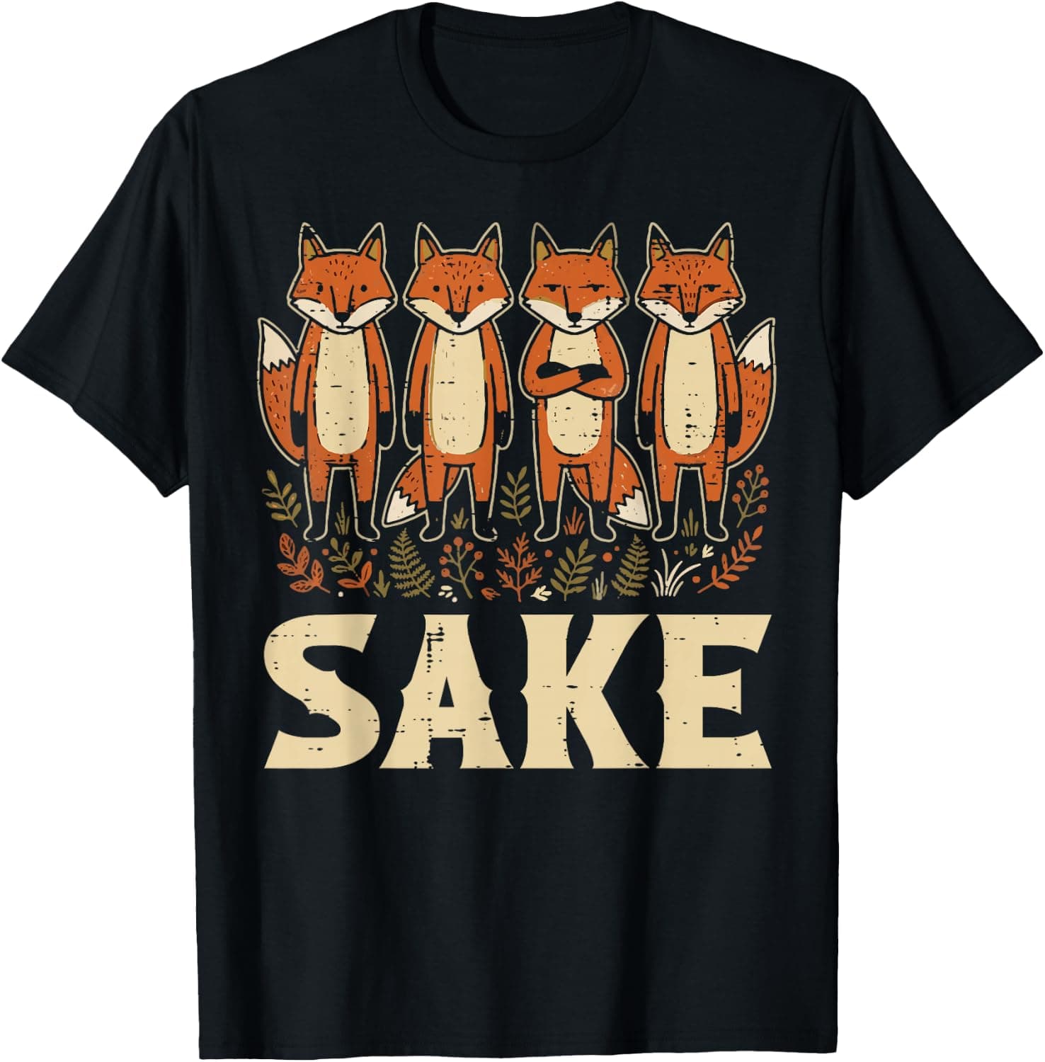 4 Foxes Sake Funny Meme Japanese Fox Animal Men Women Kids T-Shirt - Trending Amazon merch on demand shirt with BSR 974,293