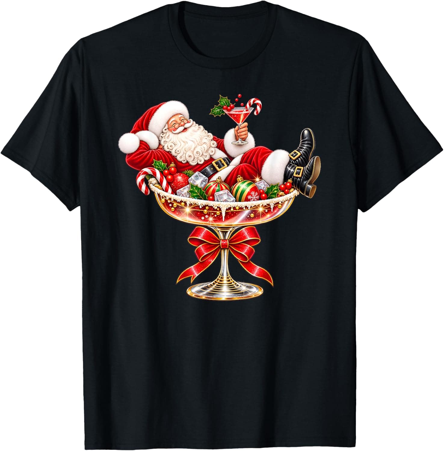 Santa Claus Cocktail Funny Christmas Santa in Martini Glass T-Shirt - Trending Amazon merch on demand shirt with BSR 974,286