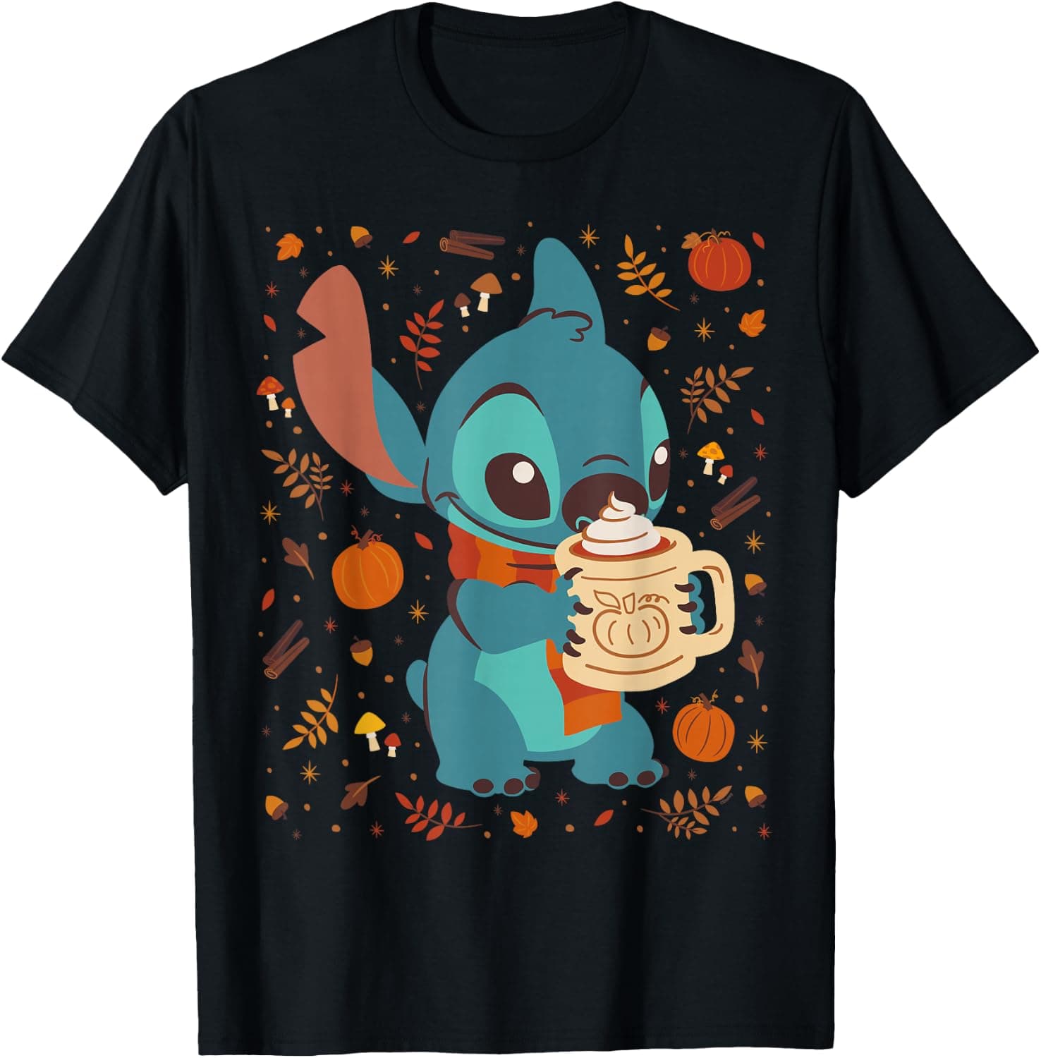 Disney Stitch Pumpkin Latte Cozy Fall Coffee Collage T-Shirt - Trending POD product with BSR 250,922