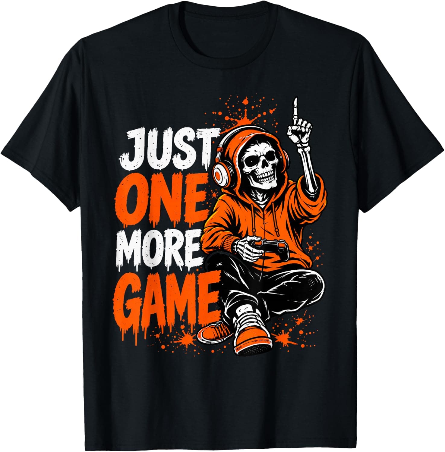 Skeleton Gamer Men Teen Boys Video Gaming Orange Halloween T-Shirt - Trending POD product with BSR 1,421,488