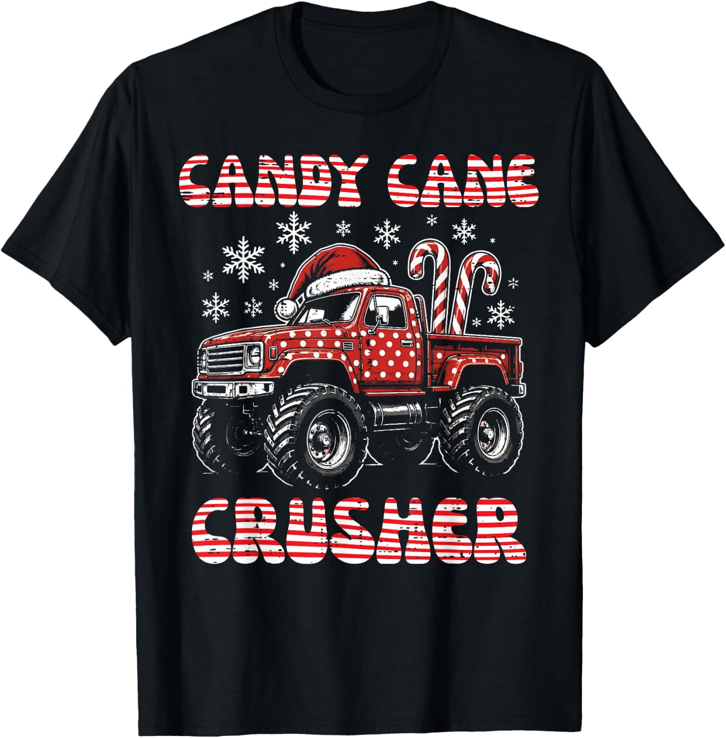 Christmas Monster Truck Candy Cane Crusher Xmas Boys Kids T-Shirt - Trending Amazon merch on demand shirt with BSR 2,443,673