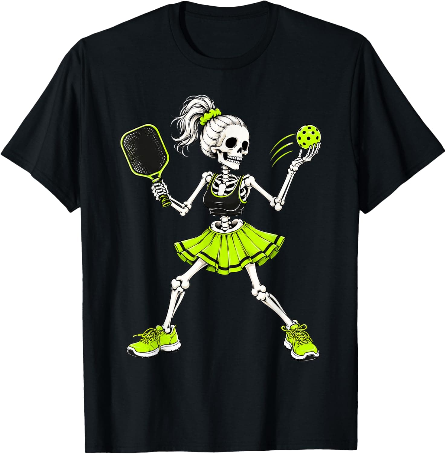 Funny Pickleball Skeleton Halloween Sport Spooky Women Girls T-Shirt - Trending POD product with BSR 736,207
