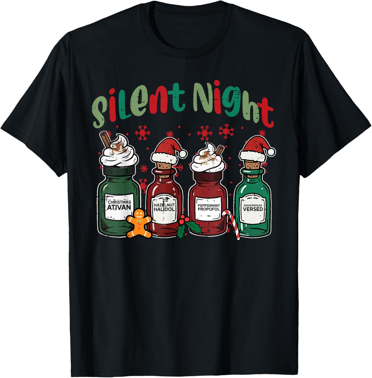 Christmas Nurse Silent Night Ativan Xmas Scrub Top Women Men T-Shirt - Trending Amazon merch on demand shirt with BSR 684,902