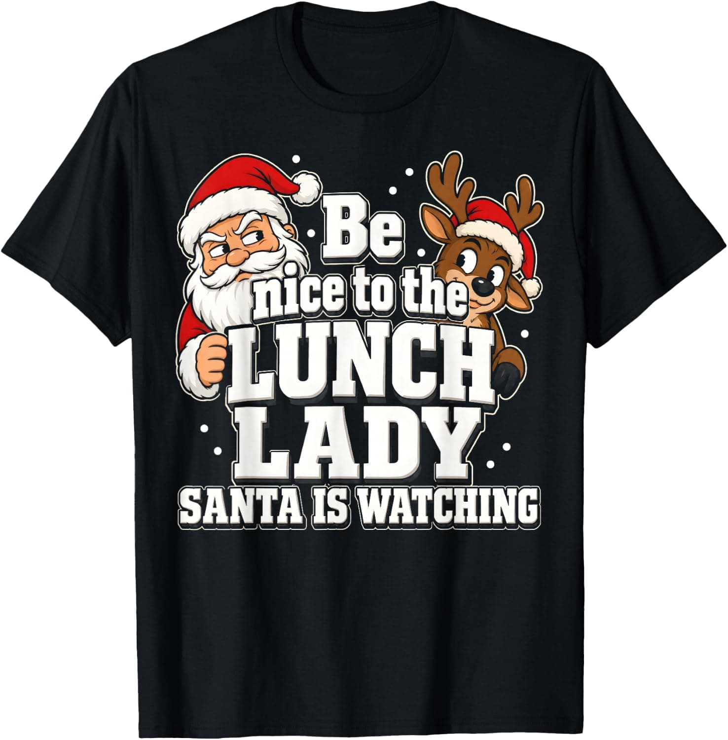 Be Nice Lunch Lady Christmas Shirt Cafeteria Worker Santa T-Shirt - Trending Amazon merch on demand shirt with BSR 1,048,234