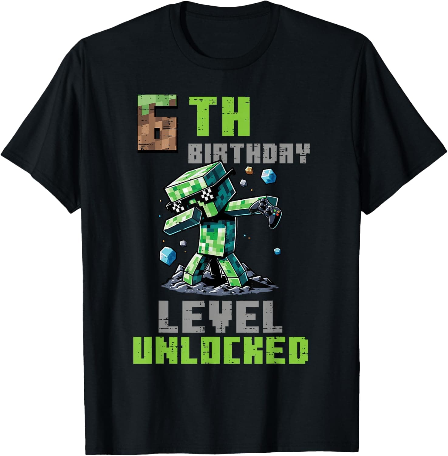 6th Birthday Level Unlocked Pixel Dab 6 Bday Gamer Boys Kids T-Shirt - Trending POD product with BSR 126,384