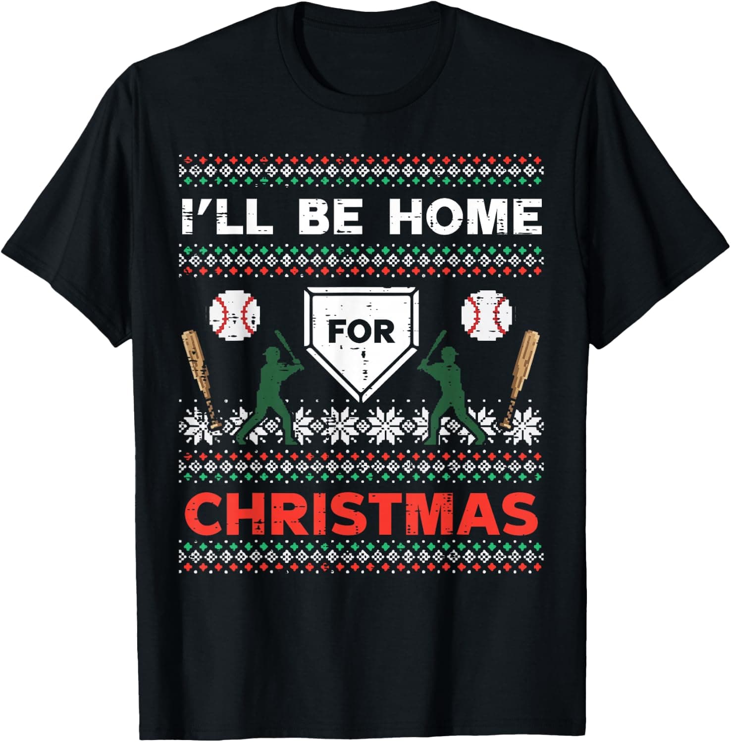 Ill Be Home for Christmas Baseball Ugly Xmas Sweater Men Boy T-Shirt - Trending POD product with BSR 1,376,675