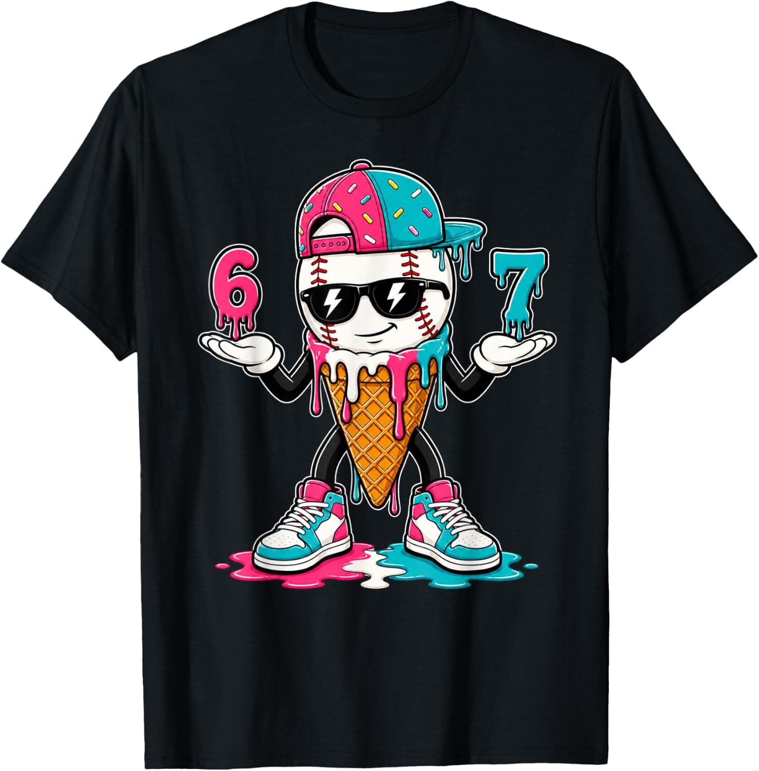 Baseball Drip 67 Boys 6 7 Baseball Ice Cream Drip Kids Boys T-Shirt - Trending POD product with BSR 175,373