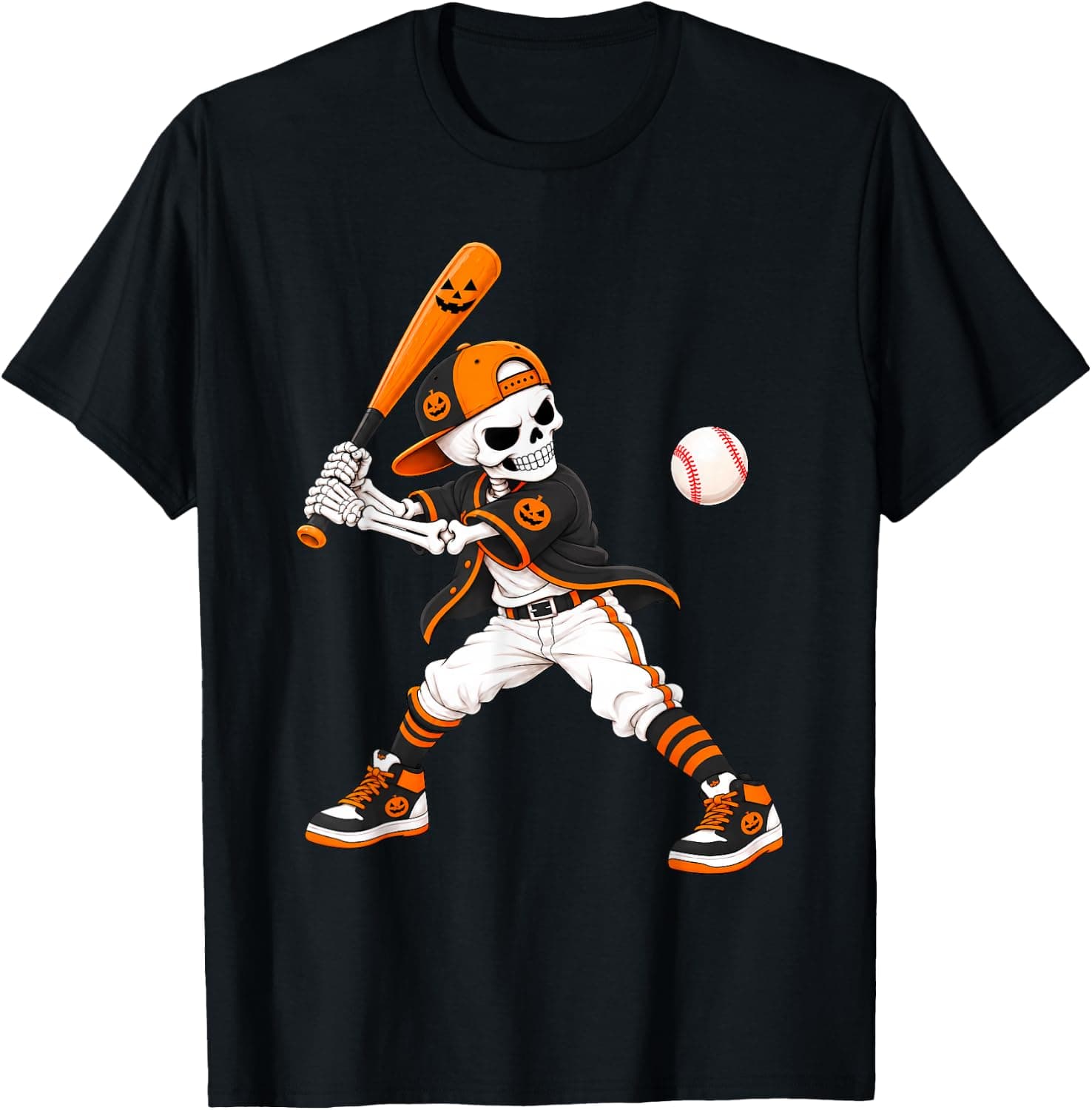 Boys Halloween Kids Baseball Funny Skeleton Spooky Pumpkin T-Shirt - Trending POD product with BSR 137,700
