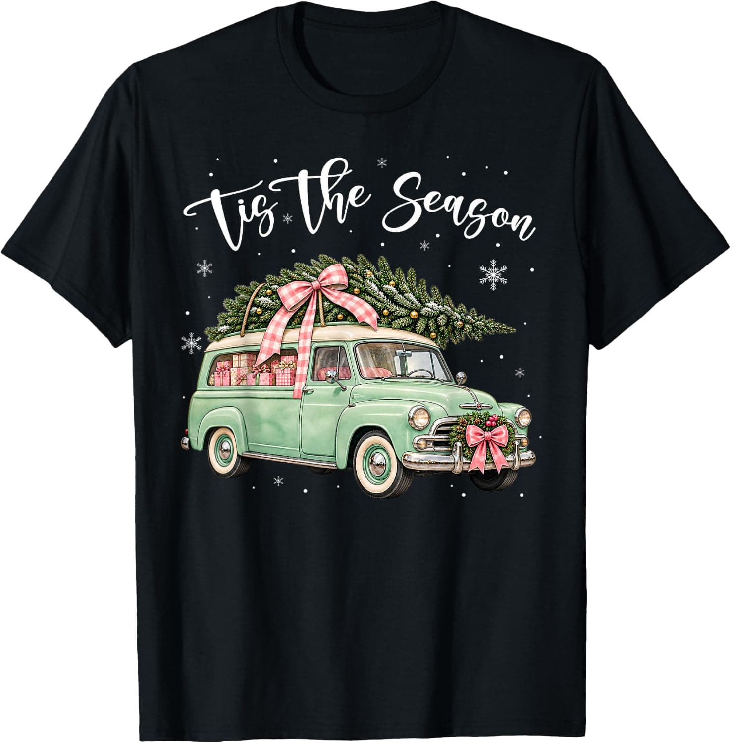 Vintage Truck Tis The Season Merry Christmas Family Xmas T-Shirt - Trending Amazon merch on demand shirt with BSR 1,286,848