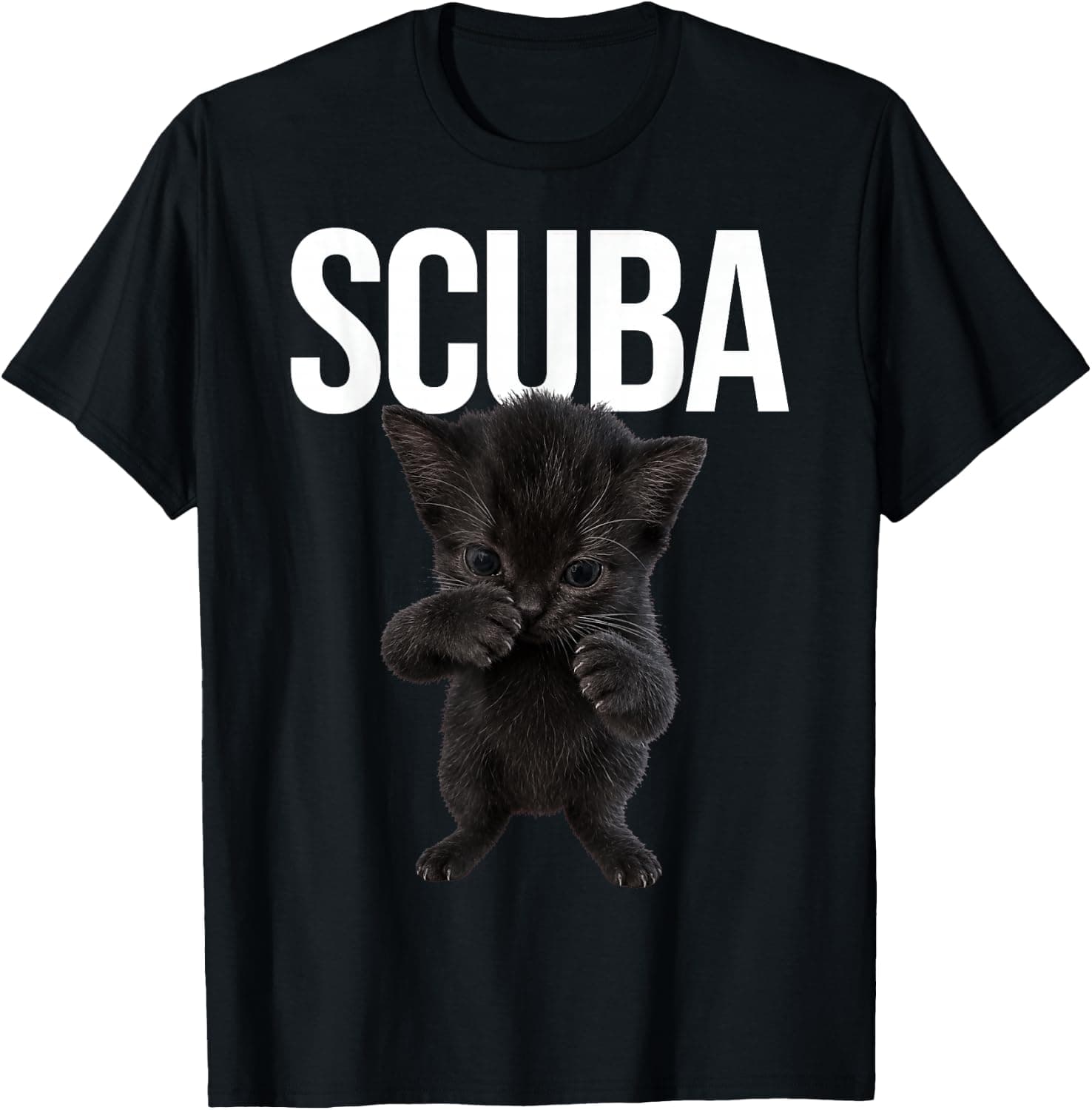 Cute Black Cat Scuba Dancing Funny Cat Meme Humor T-Shirt - Trending Amazon merch on demand shirt with BSR 2,621,084