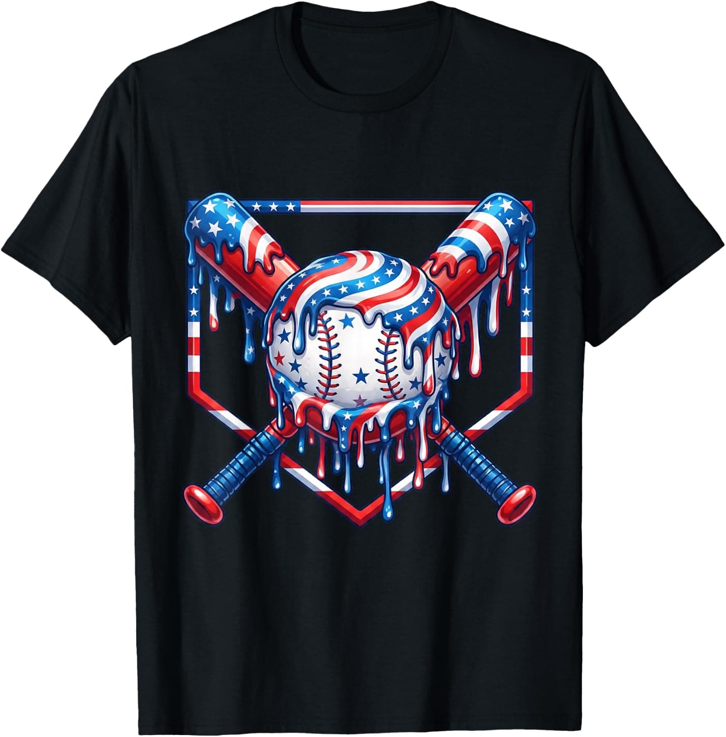 Baseball Drip American Flag for Boys Kids Youht 4th of July T-Shirt - Trending POD product with BSR 167,700
