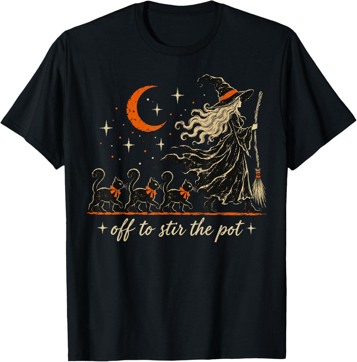 Off to Stir The Pot Witch Black Cat Halloween Spooky T-Shirt - Trending Amazon merch on demand shirt with BSR 1,501,839