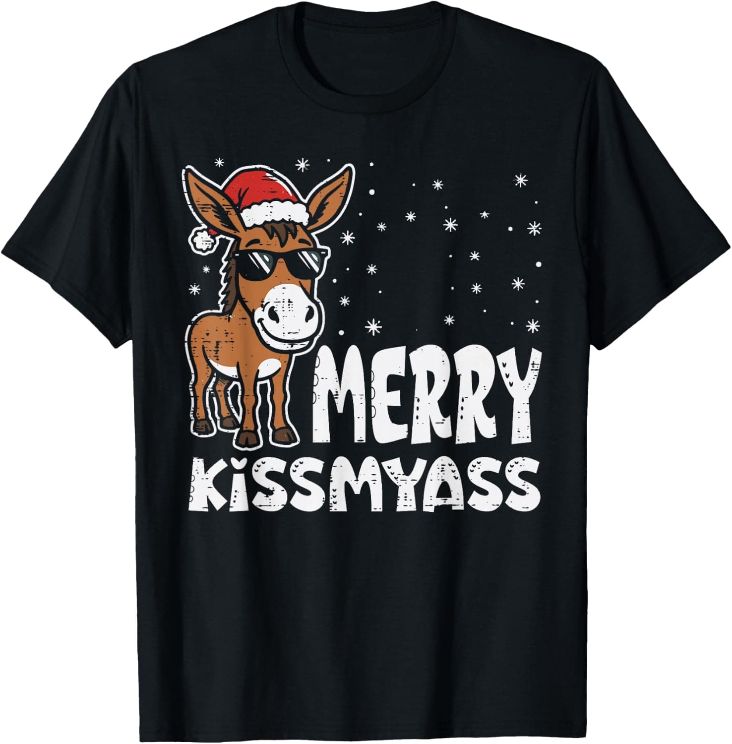 Christmas Donkey Merry KissMyAss Funny Xmas Farm Men Women T-Shirt - Trending Amazon merch on demand shirt with BSR 1,506,351