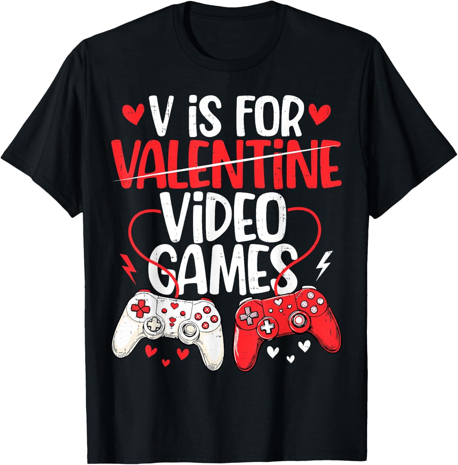 V is for Video Games Funny Valentines Gamer Boy Men Kids T-Shirt - Trending POD product with BSR 127,485