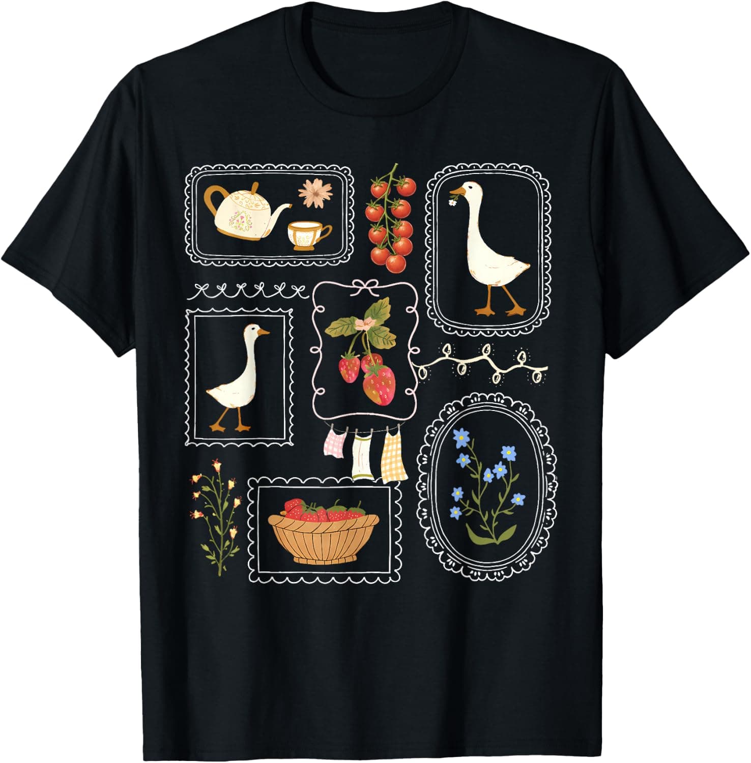 Coquette Goose Cottagecore Floral Gardening Farmer Womens T-Shirt - Trending POD product with BSR 232,441