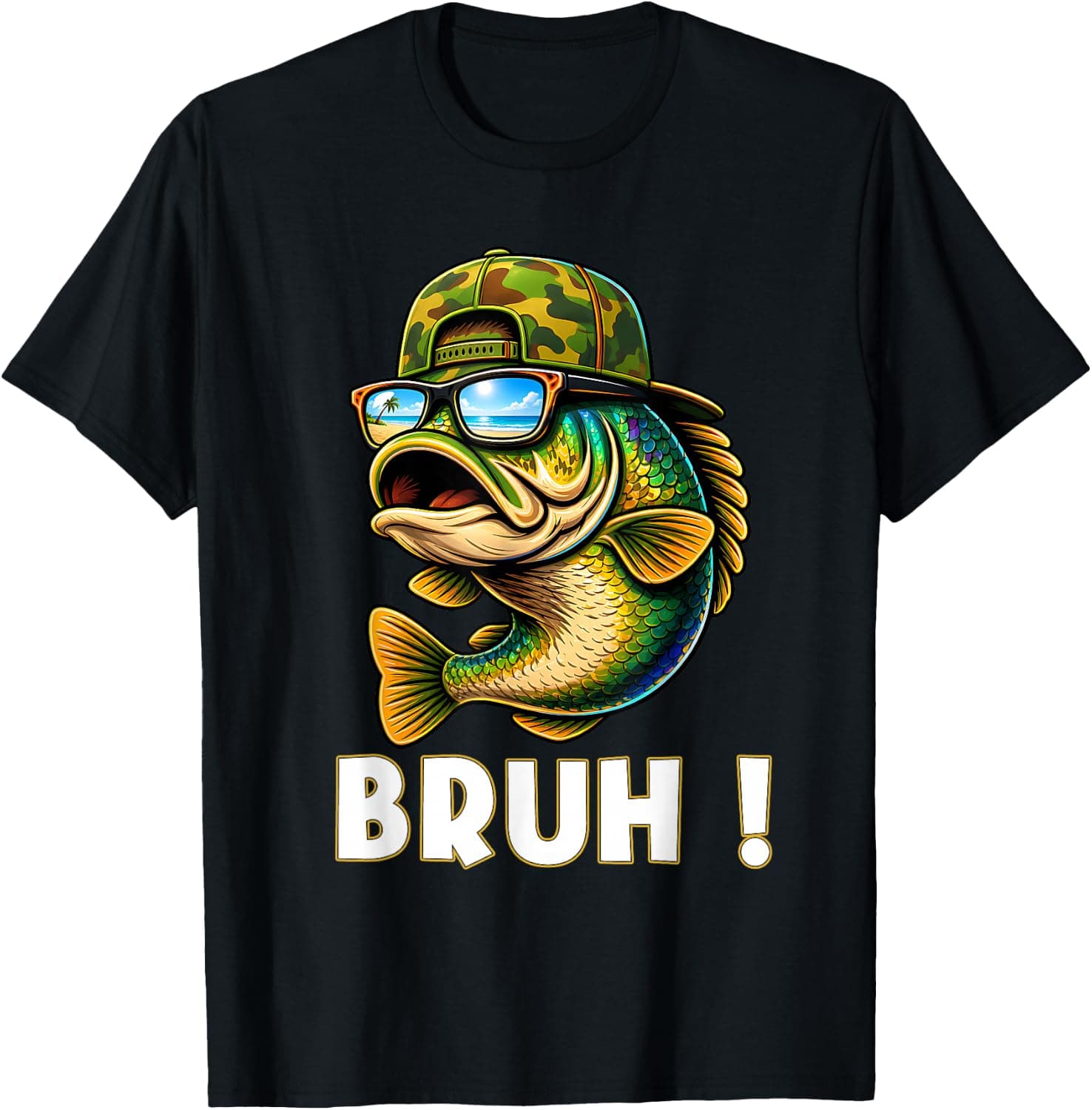 Bruh Fishing Camo Bass Fish Funny Boys Kids Camouflage T-Shirt - Trending POD product with BSR 681,801