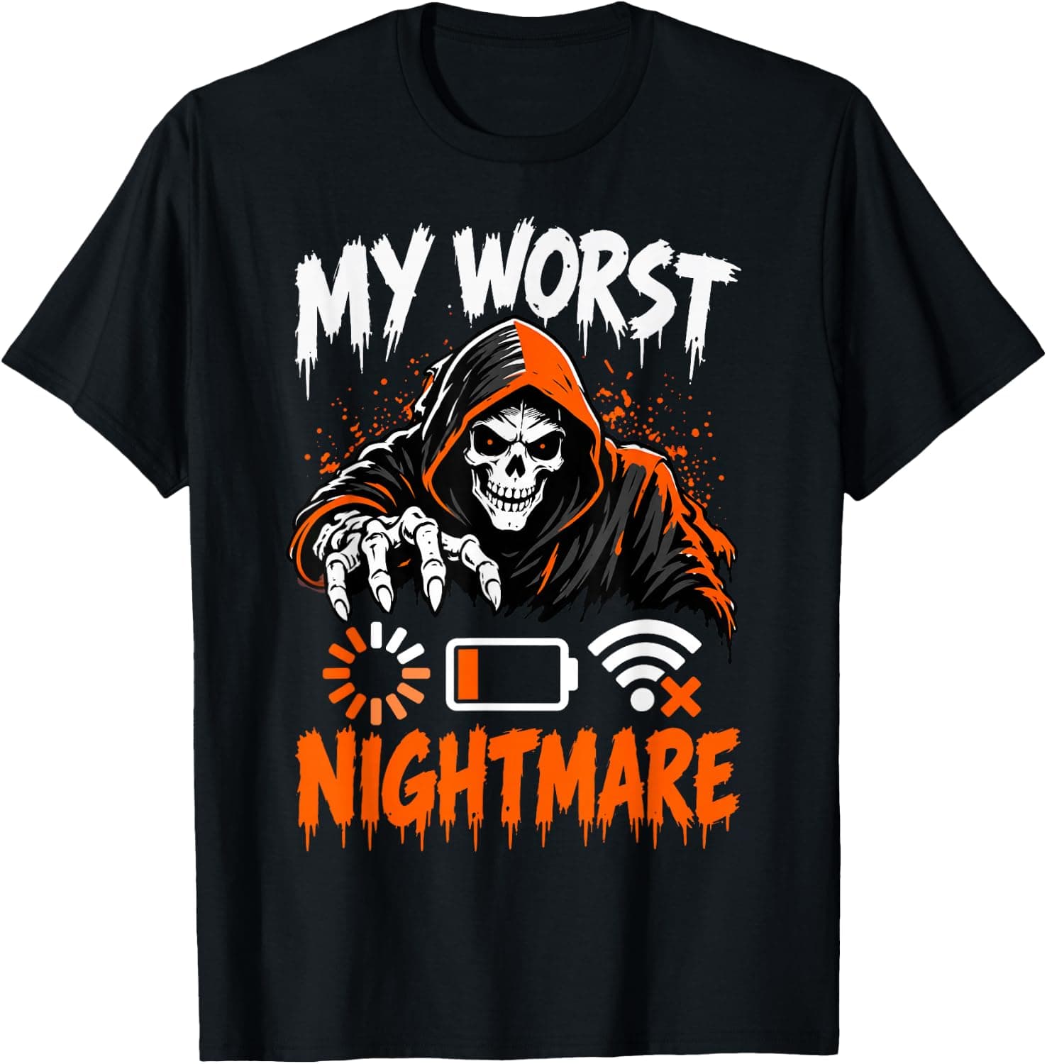 Skeleton Gamer Men Teen Boys Video Gaming Orange Halloween T-Shirt - Trending POD product with BSR 530,573